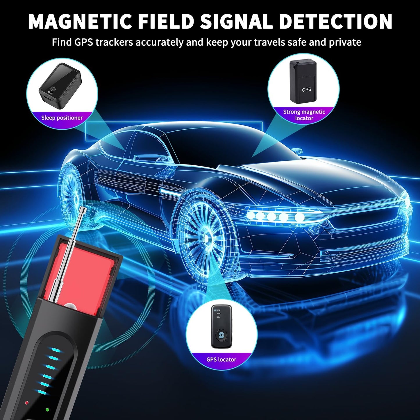 Coolfell Hidden Camera Detectors, Camera Detector with 5 Levels Sensitivity 4 Modes, Portable Mini Design Spy Camera Detector for Hotel Bathroom Office Car Travel, 25H Working Time