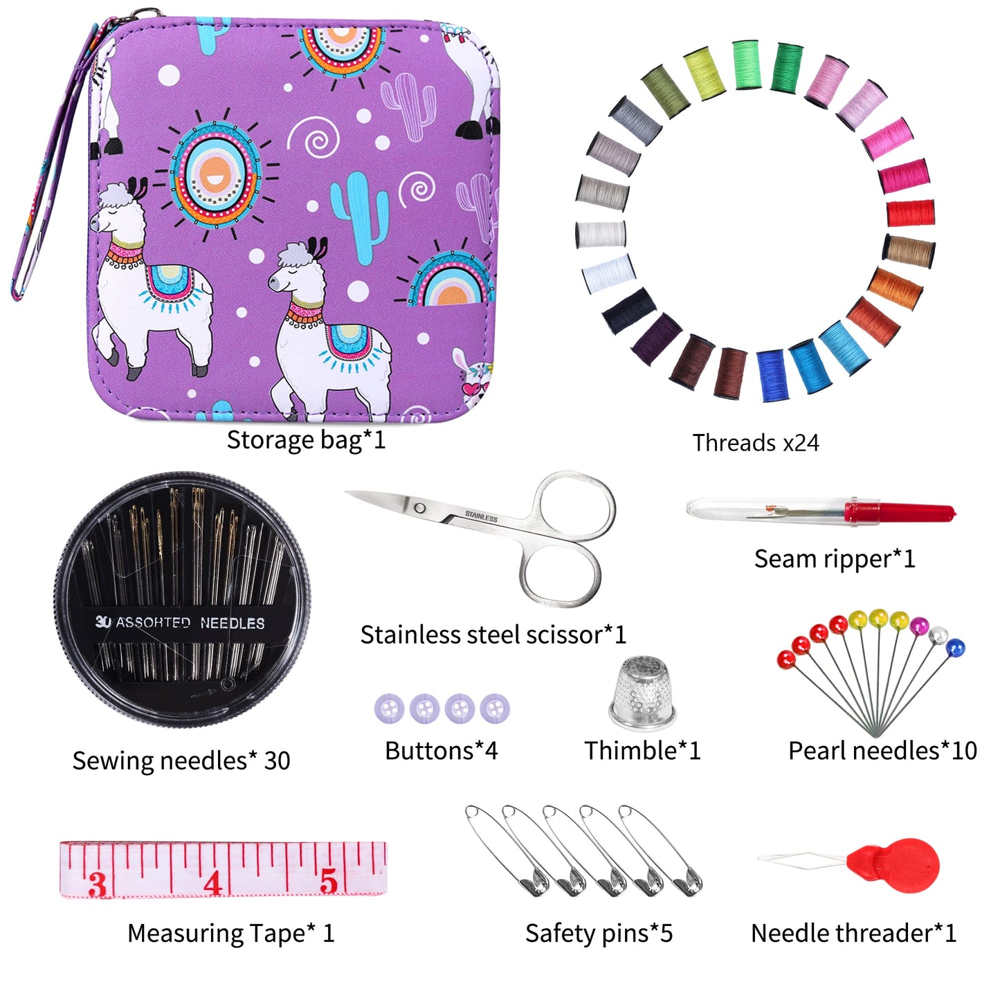 AUERVO Travel Mini Sewing Kit, Over 70 Premium Supplies, Filled with Needles, Scissors, Thimble, Thread, Tape Measure