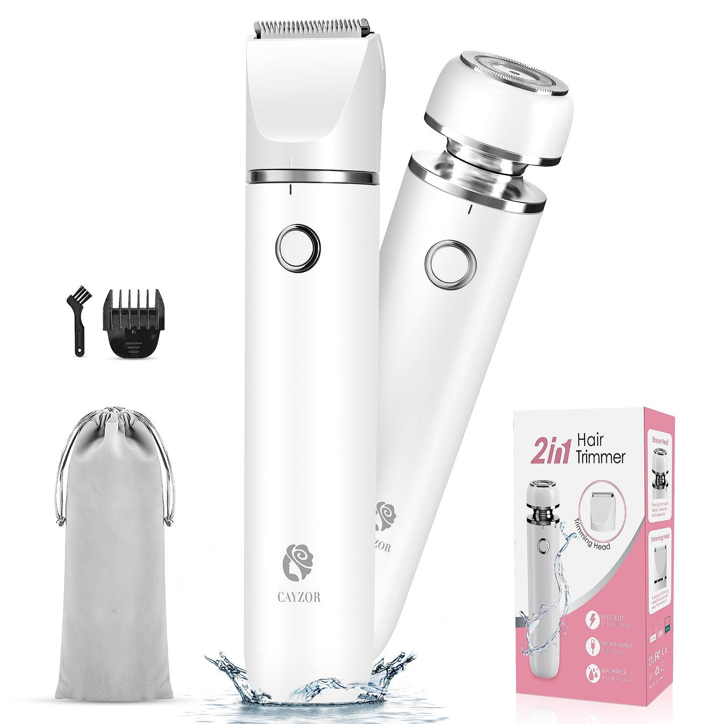 Cayzor Waterproof 2-in-1 Facial Hair Removal Trimmer for Women – Cordless Electric Bikini Razor for Face, Upper Lip, Chin, Armpit, Legs (Purple)