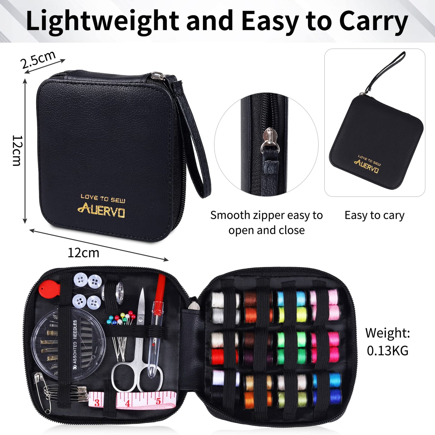AUERVO Travel Mini Sewing Kit, Over 70 Premium Supplies, Filled with Needles, Scissors, Thimble, Thread, Tape Measure