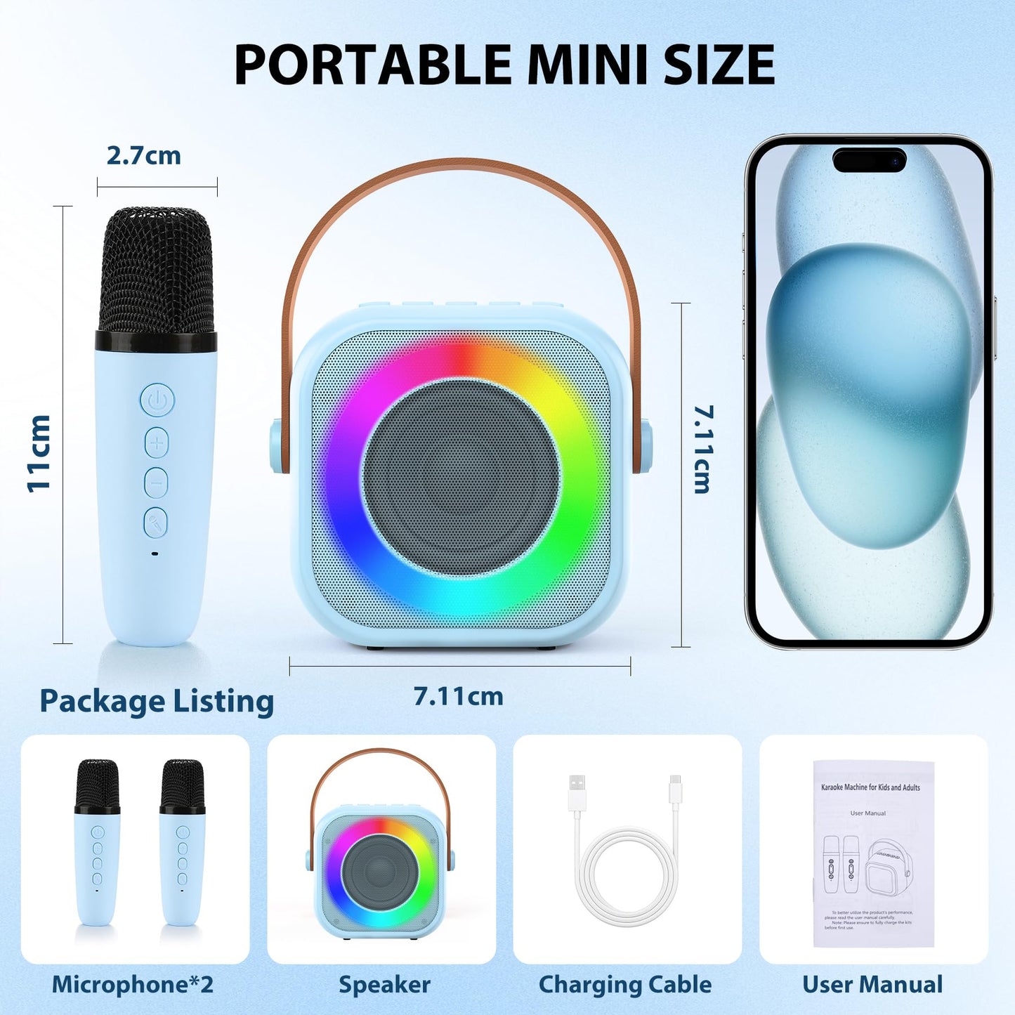 Jeefu Kids Karaoke Toys Machines with 1 Microphone, Toys for 3-12 Years Old Girls Gifts, Mini Kids Bluetooth Sperker Toy for Singing, Christmas Birthday Gifts