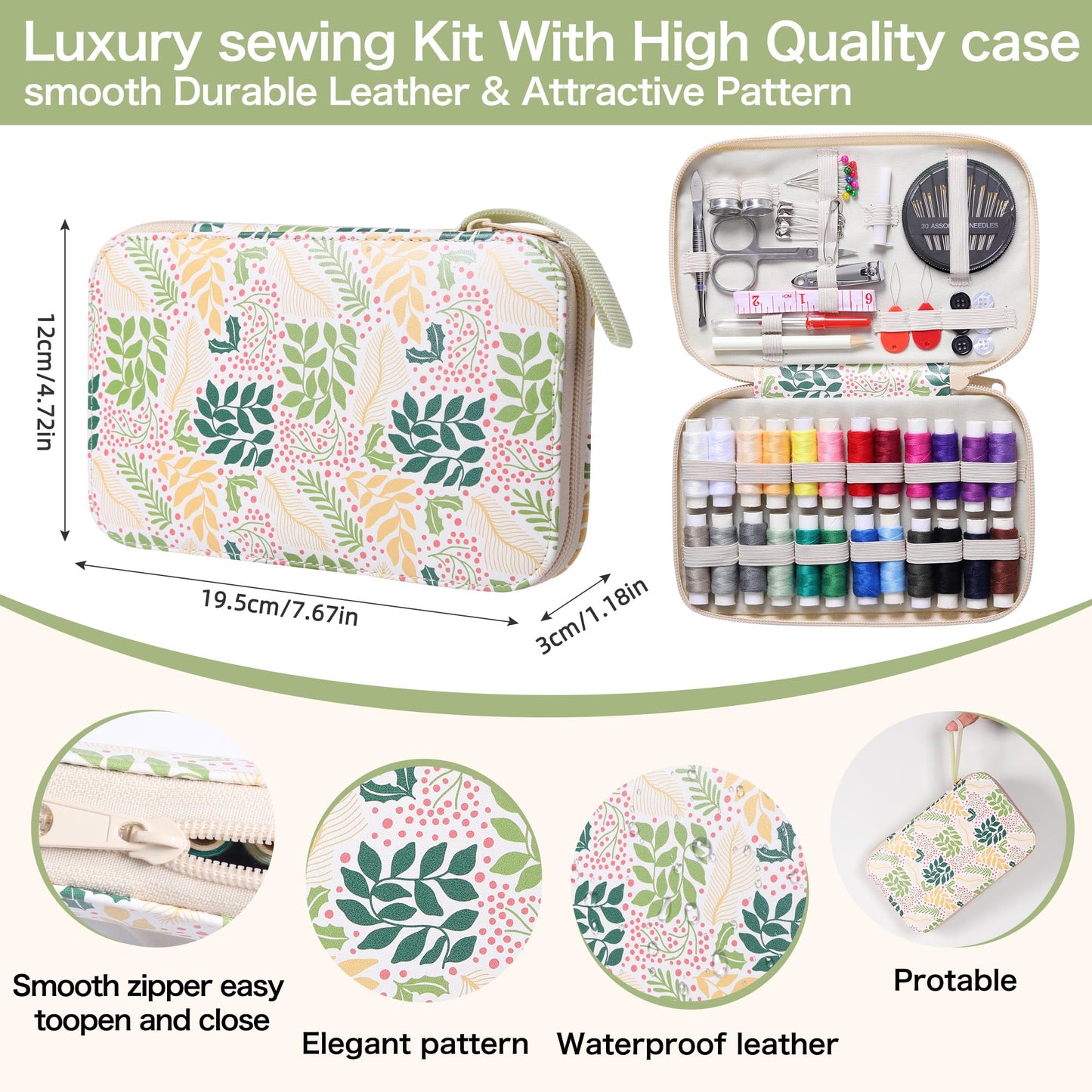AUERVO Travel Mini Sewing Kit, Over 70 Premium Supplies, Filled with Needles, Scissors, Thimble, Thread, Tape Measure