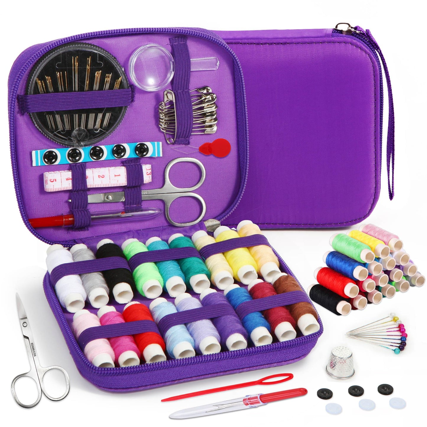 AUERVO Travel Mini Sewing Kit, Over 70 Premium Supplies, Filled with Needles, Scissors, Thimble, Thread, Tape Measure