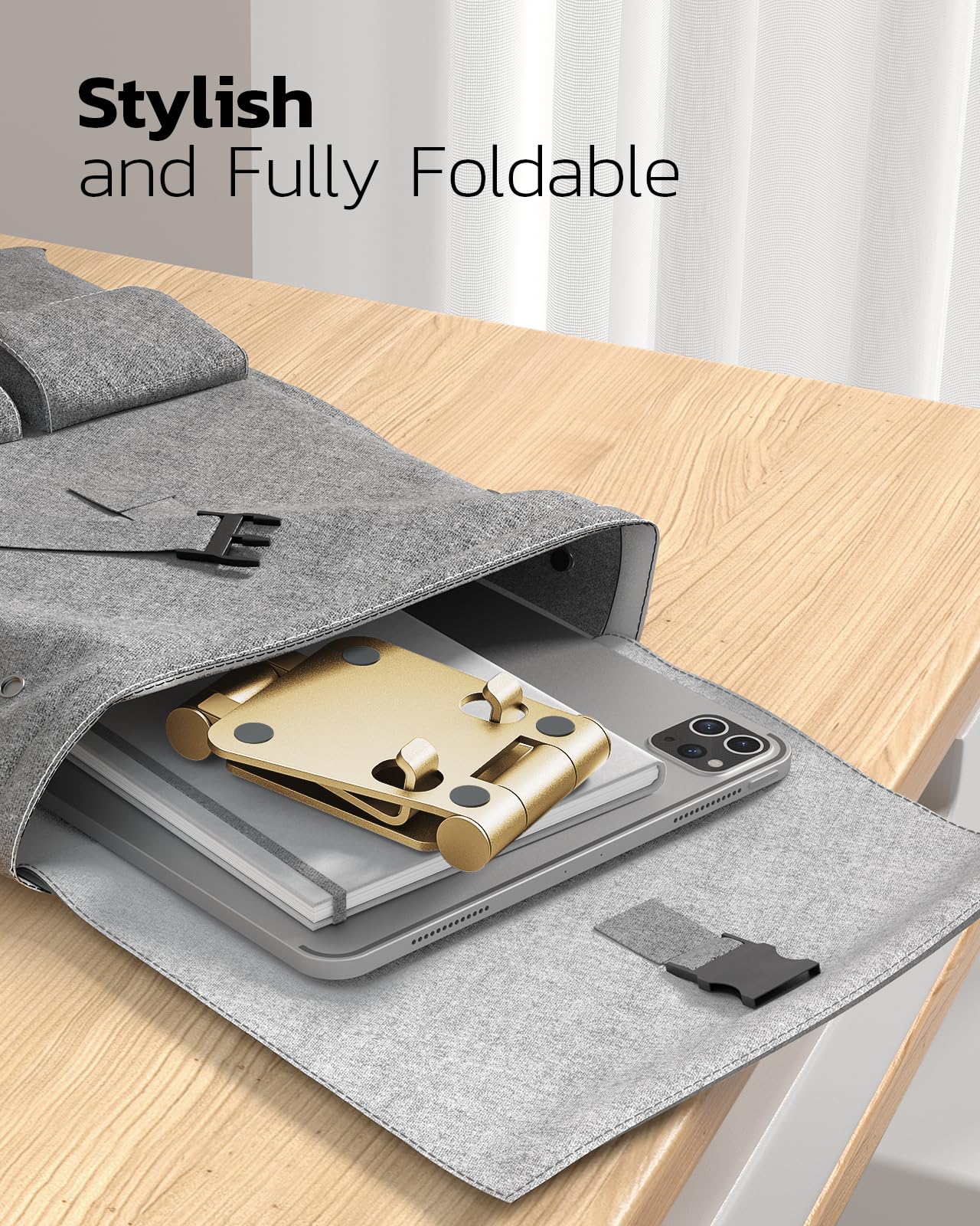 NULAXY Phone Stand, Fully Foldable Angle Height Adjustable Mobile Phone Holder Stand Dock Aluminum Desk Compatible with iPhone 15 14 13 12 11 Pro Max, HUAWEI, Galaxy, All Phones
