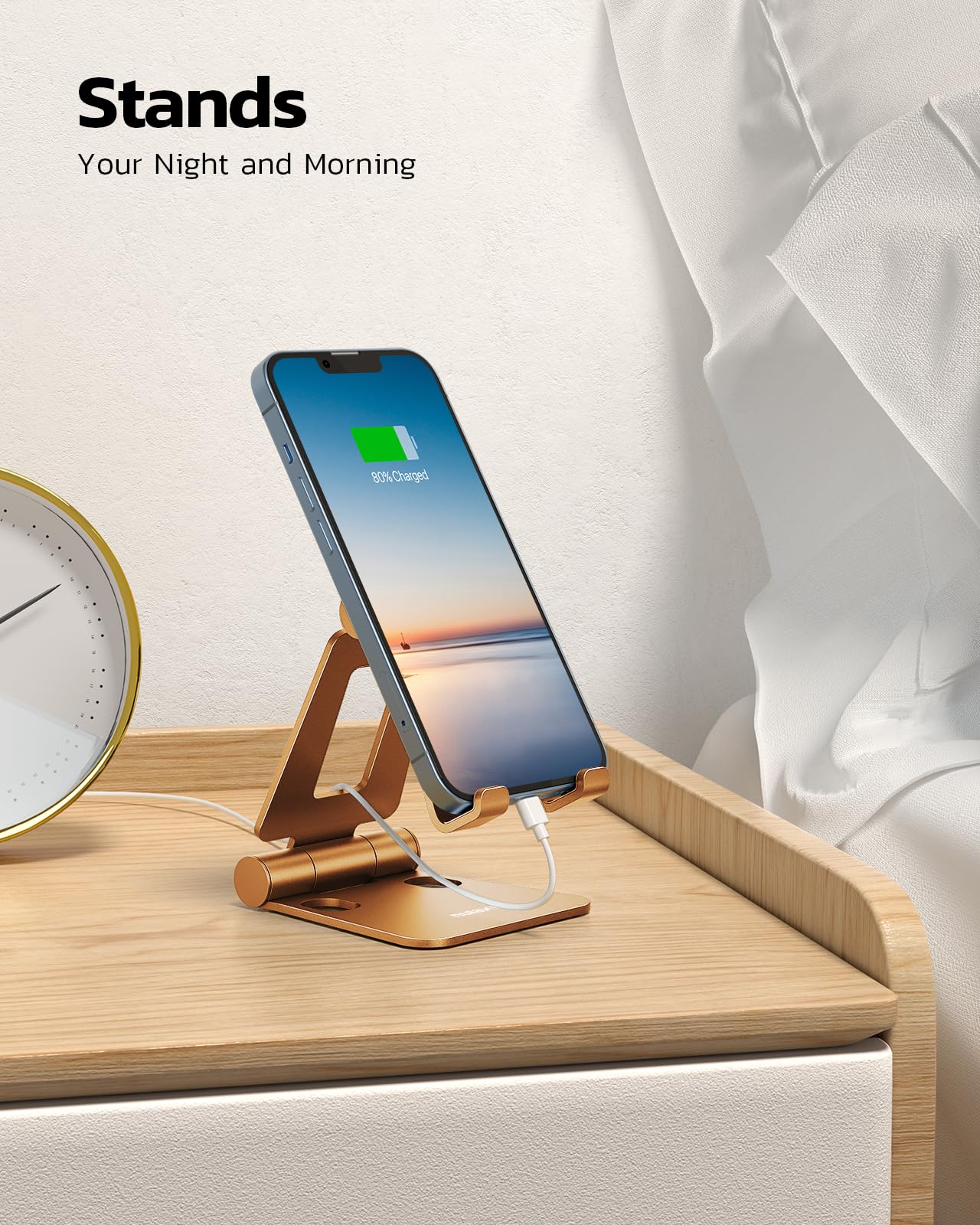NULAXY Phone Stand, Fully Foldable Angle Height Adjustable Mobile Phone Holder Stand Dock Aluminum Desk Compatible with iPhone 15 14 13 12 11 Pro Max, HUAWEI, Galaxy, All Phones
