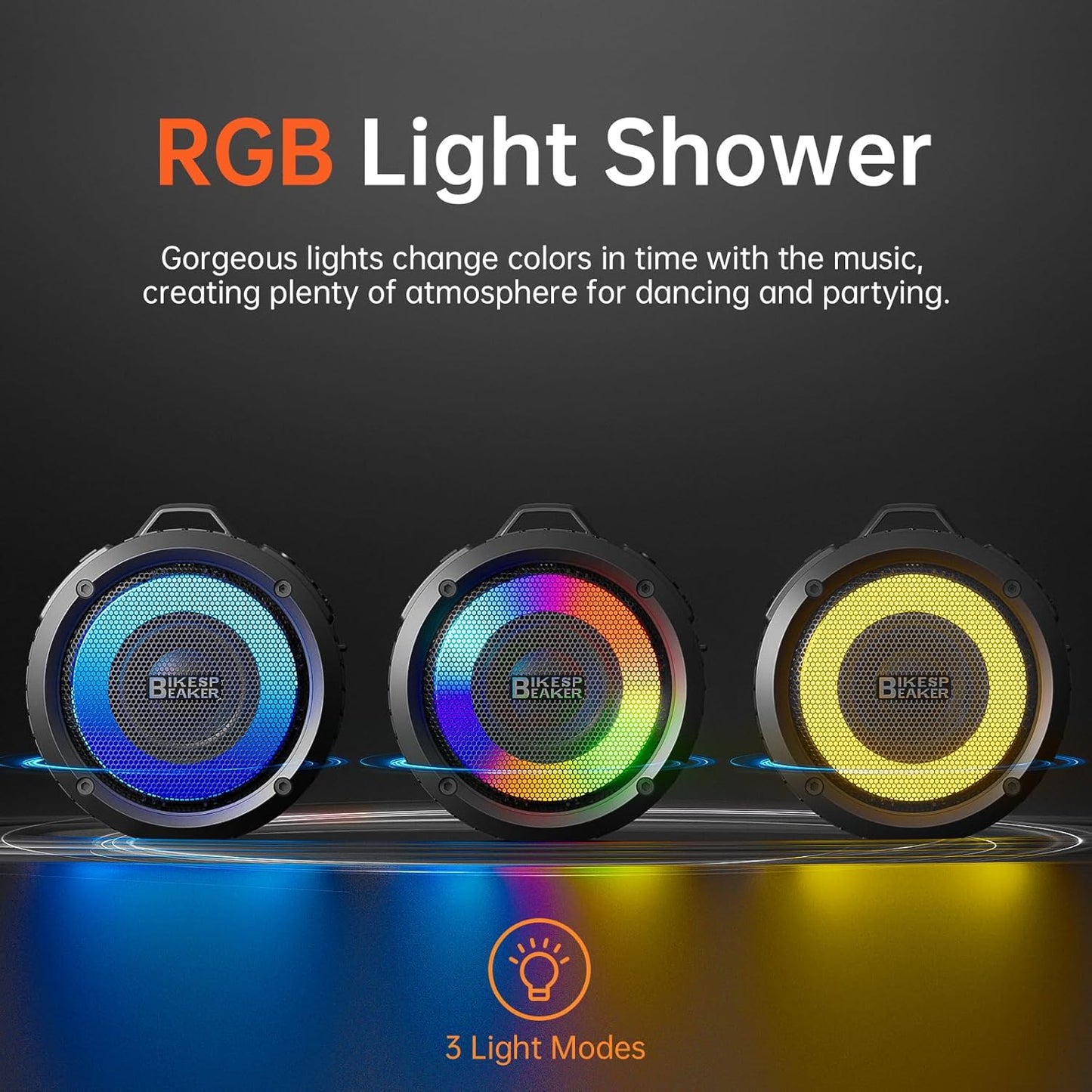 Bluetooth Shower Speaker, Portable Bluetooth Speaker HD Sound with Suction Cup/Lanyard, IPX7 Waterproof Wireless Speaker with RGB Light, Built-in Mic, USB, Mini Speaker for Bathroom, Party, Outdoor