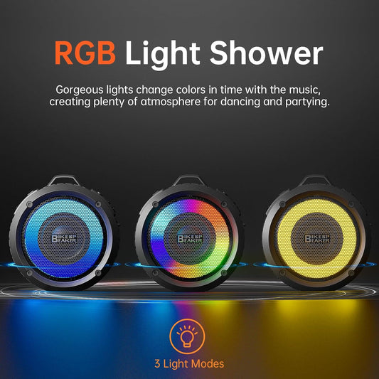 Bluetooth Shower Speaker, Portable Bluetooth Speaker HD Sound with Suction Cup/Lanyard, IPX7 Waterproof Wireless Speaker with RGB Light, Built-in Mic, USB, Mini Speaker for Bathroom, Party, Outdoor