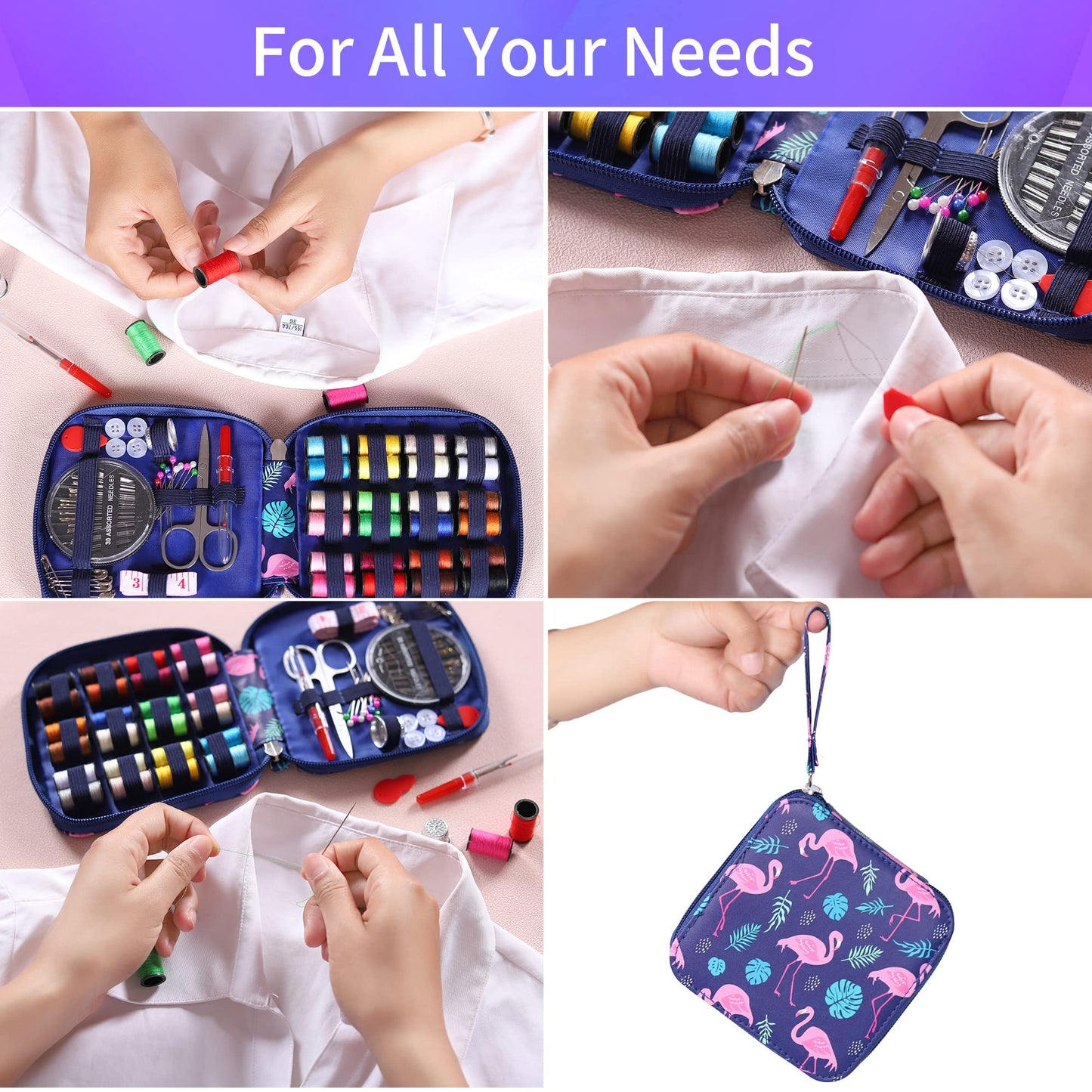AUERVO Travel Mini Sewing Kit, Over 70 Premium Supplies, Filled with Needles, Scissors, Thimble, Thread, Tape Measure
