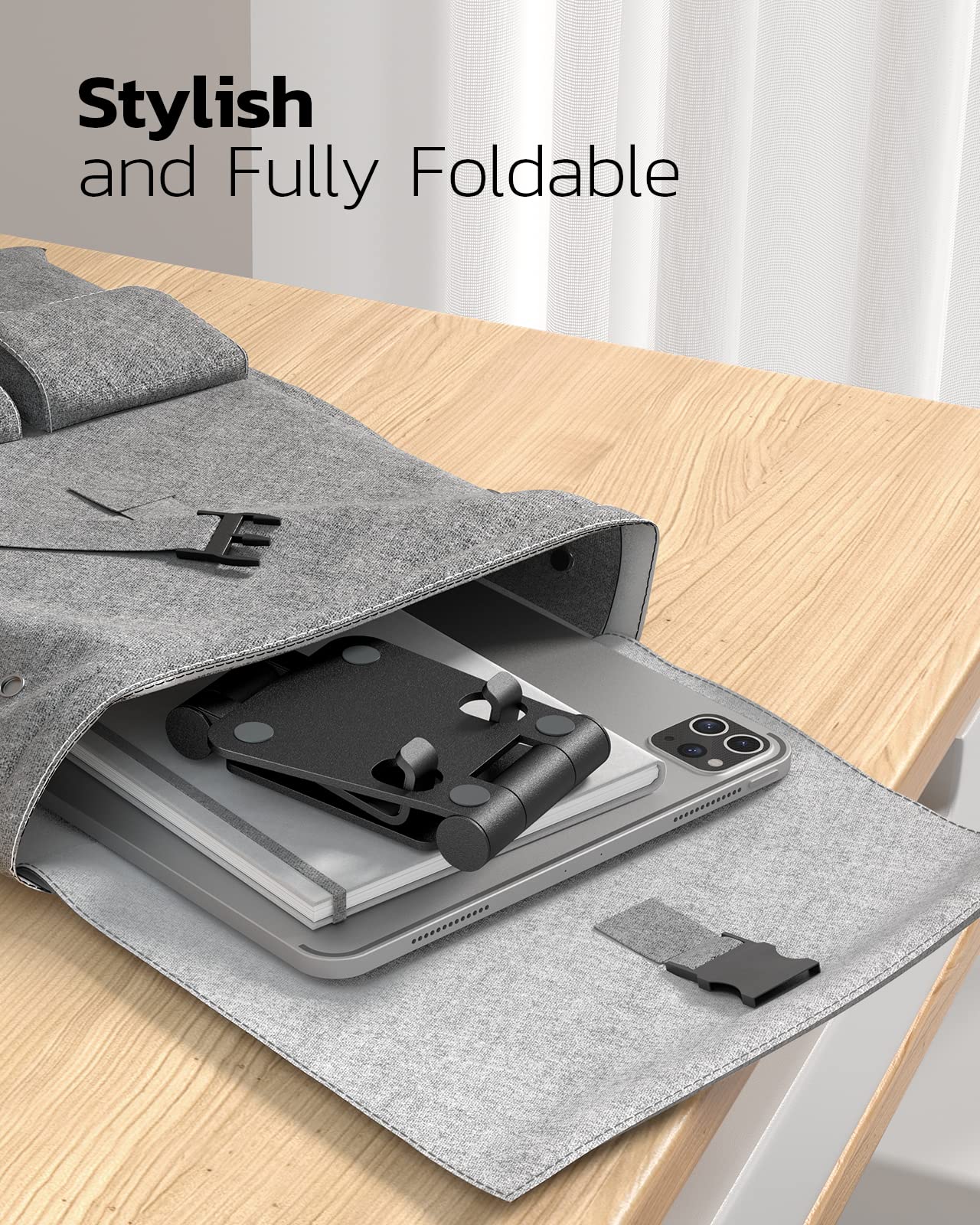 NULAXY Phone Stand, Fully Foldable Angle Height Adjustable Mobile Phone Holder Stand Dock Aluminum Desk Compatible with iPhone 15 14 13 12 11 Pro Max, HUAWEI, Galaxy, All Phones