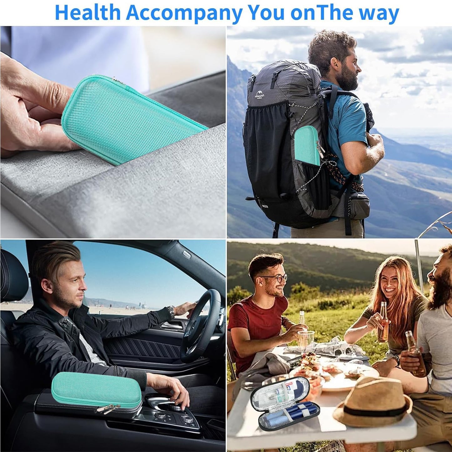 ARROMI Monjaro Insulin Cooler Travel Case – Diabetic Medicine Bag with 2 Ice Packs for Supplies (Blue)