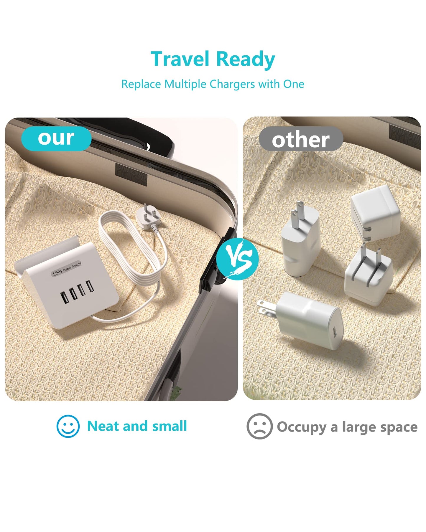 Qurzou USB Charging Station 25W USB Fast Charger Plug,Multi USB Wall Charger for iPhone 15/14/13/12,Samsung Galaxy S23/S22/S21,Android etc