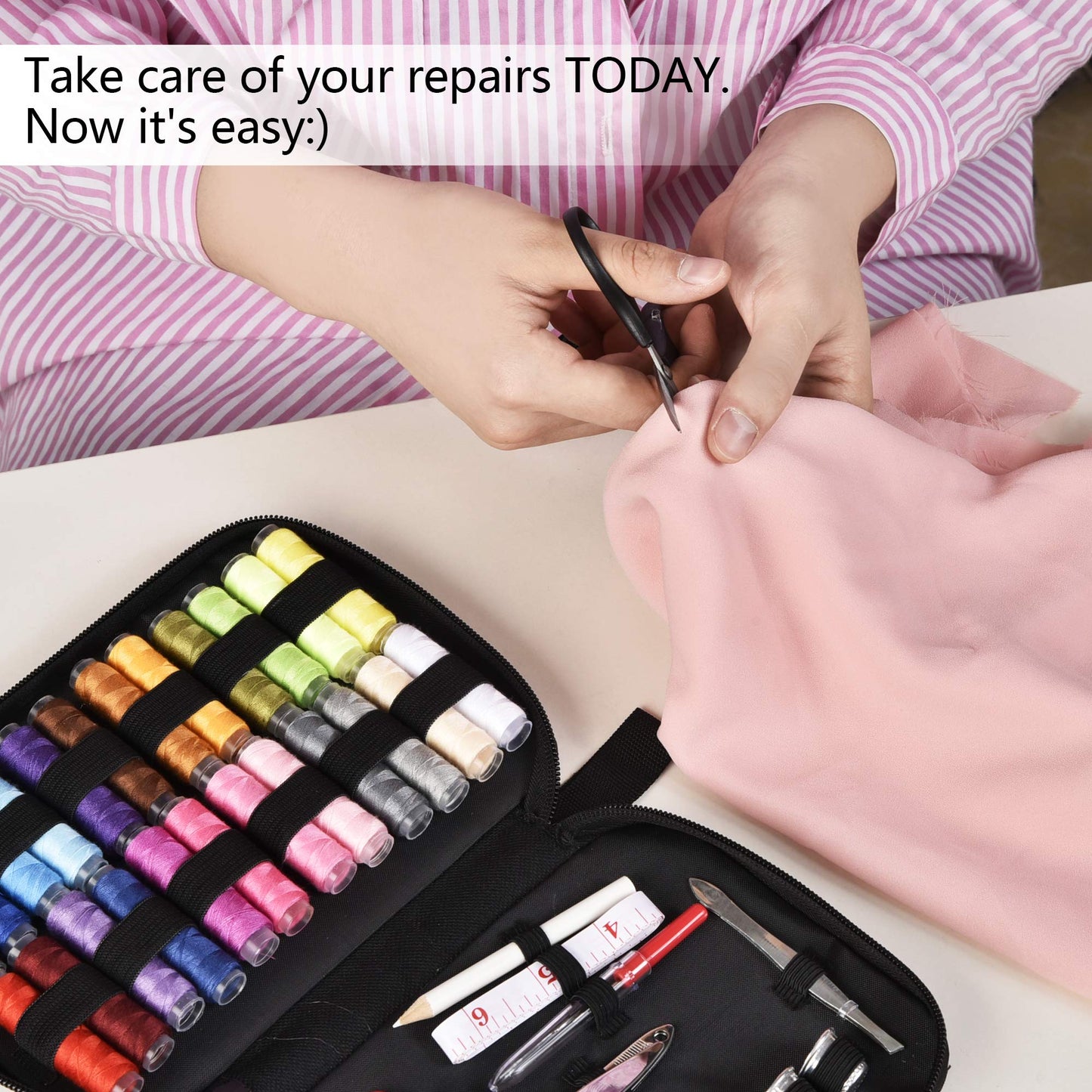 AUERVO Travel Mini Sewing Kit, Over 70 Premium Supplies, Filled with Needles, Scissors, Thimble, Thread, Tape Measure
