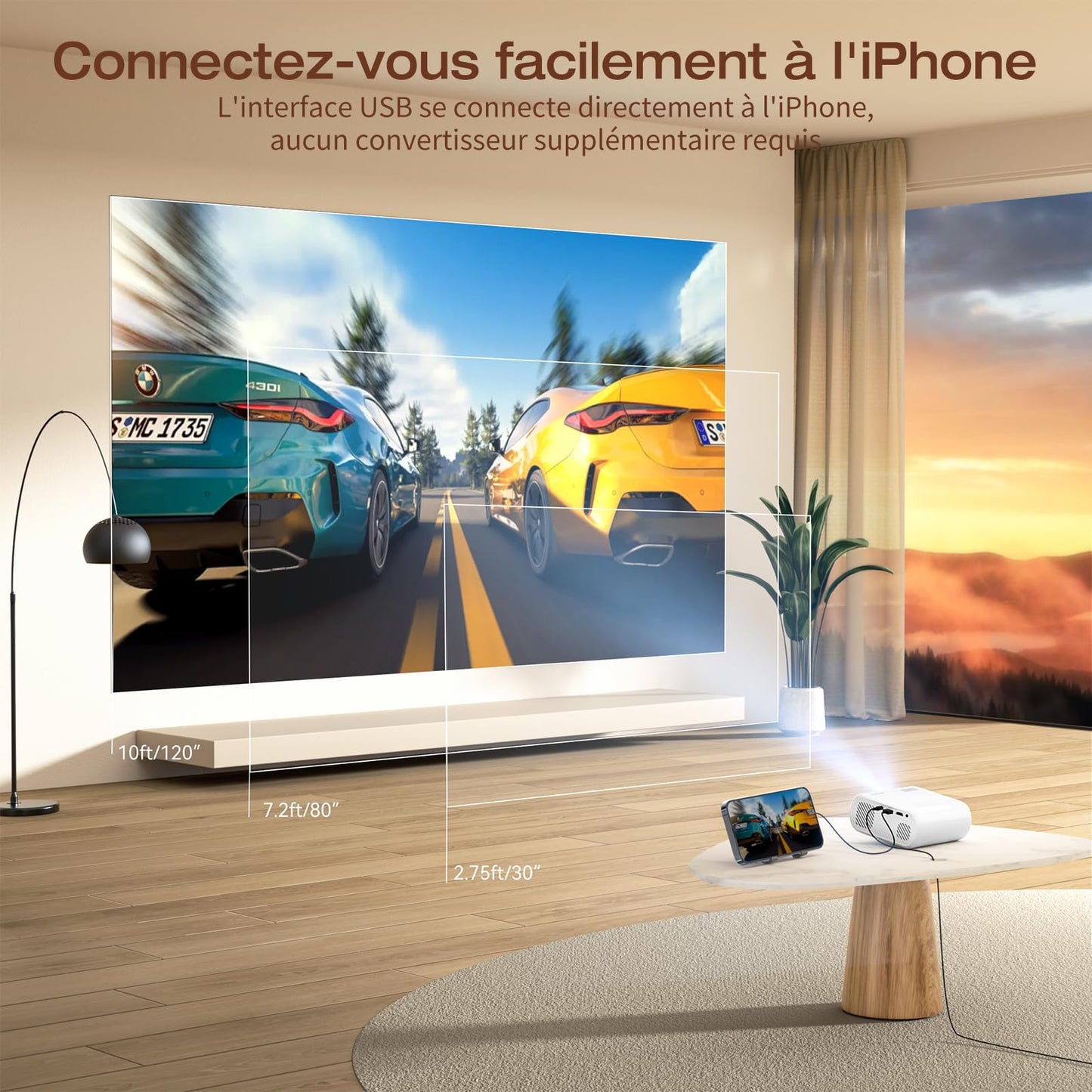 Mini Projector Portable 20000 Lux Projector 4K Supported 180° Rotation & Auto Keystone, Outdoor Compatible with TV Stick/Windows/iOS/Android/HDMI/USB (1080P)