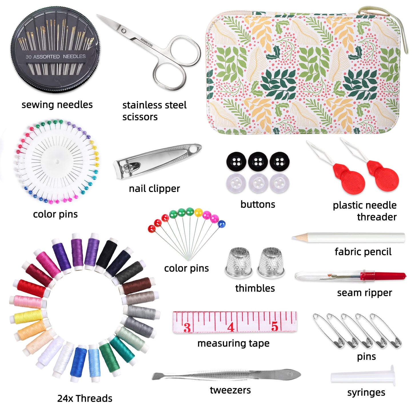 AUERVO Travel Mini Sewing Kit, Over 70 Premium Supplies, Filled with Needles, Scissors, Thimble, Thread, Tape Measure