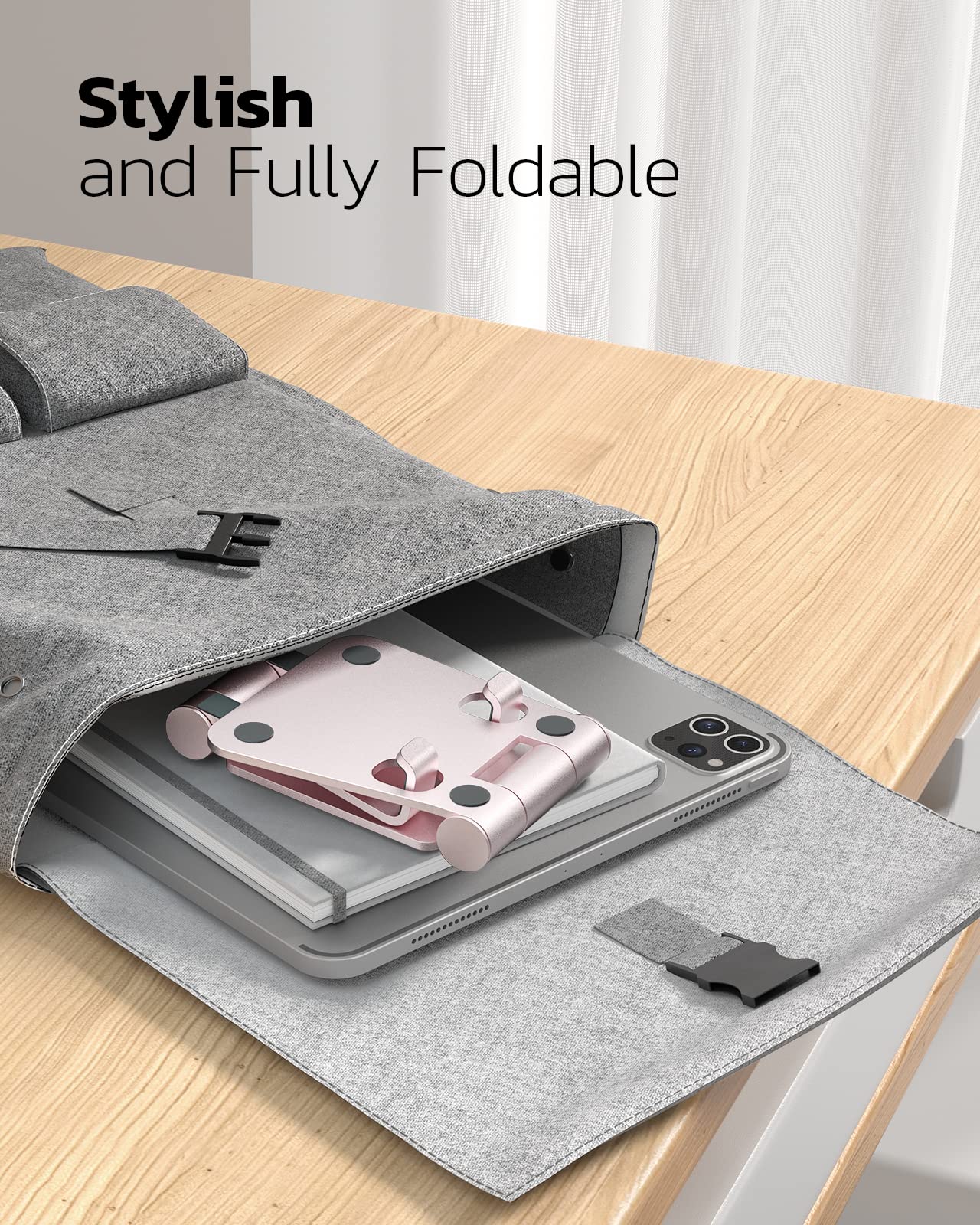 NULAXY Phone Stand, Fully Foldable Angle Height Adjustable Mobile Phone Holder Stand Dock Aluminum Desk Compatible with iPhone 15 14 13 12 11 Pro Max, HUAWEI, Galaxy, All Phones