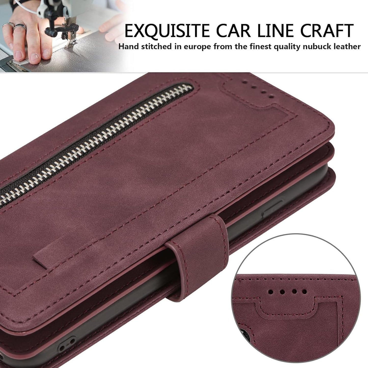UEEBAI Wallet Case for Samsung Galaxy A15 – Retro PU Leather Flip Cover with 9 Card Slots, Zipper Pocket, Magnetic Closure, Kickstand & Wrist Strap, Shockproof Protective Case