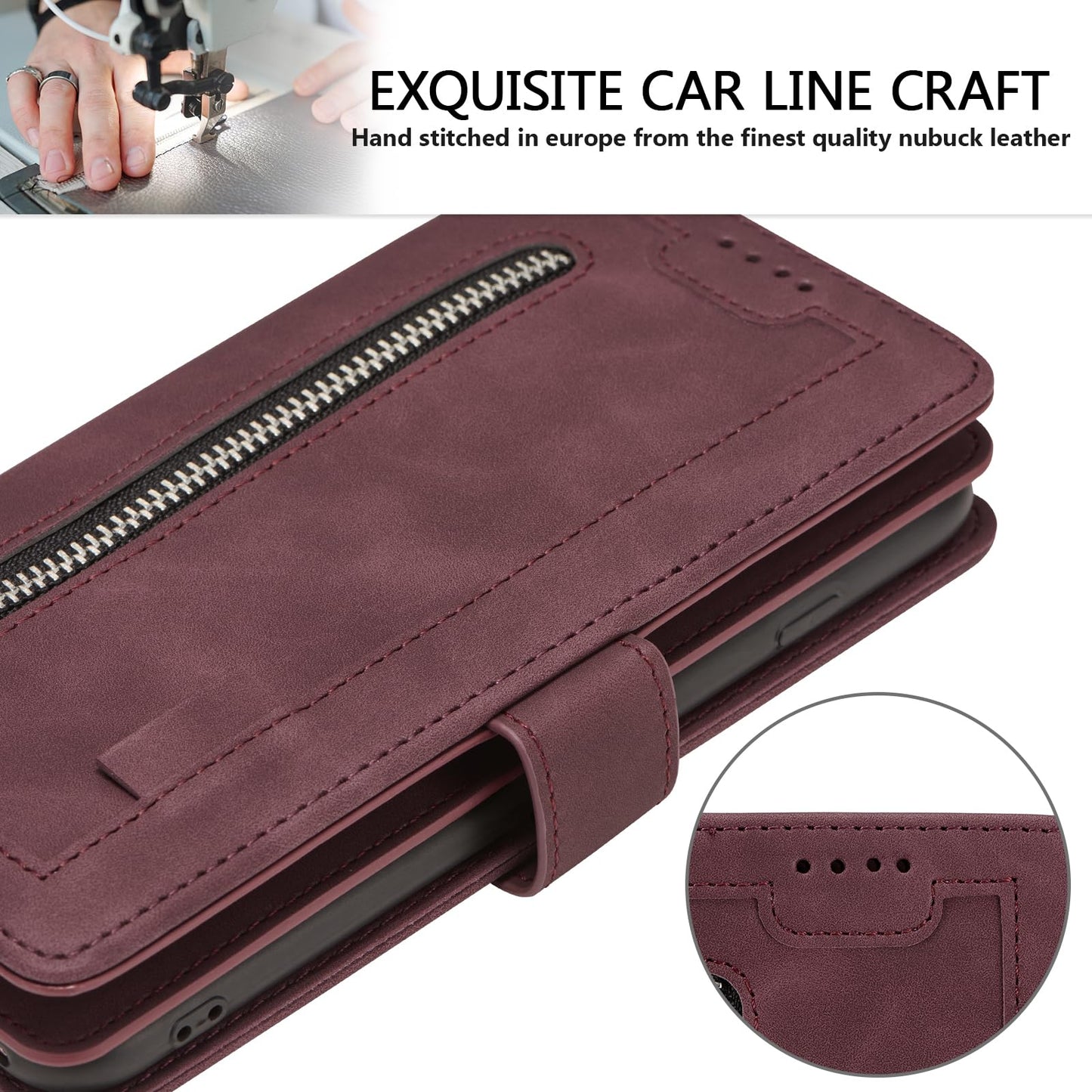 UEEBAI Wallet Case for Samsung Galaxy A15 – Retro PU Leather Flip Cover with 9 Card Slots, Zipper Pocket, Magnetic Closure, Kickstand & Wrist Strap, Shockproof Protective Case
