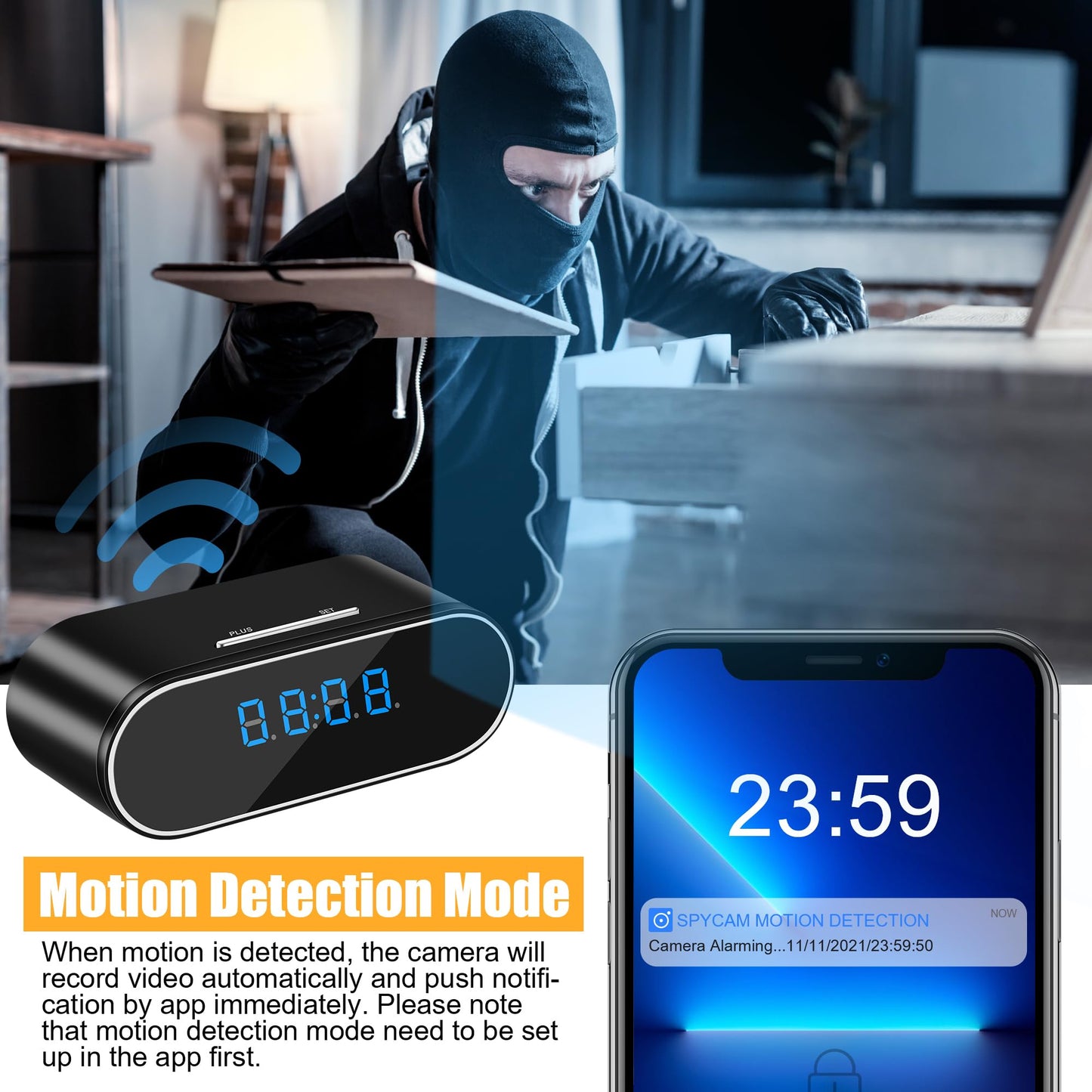 WiFi Spy Camera Clock 1080P HD Hidden Camera Wireless Small Hidden Camera for Home Security Mini Indoor Secret Surveillance Camera Nanny Cam with APP Control Night Vision and Motion Detection