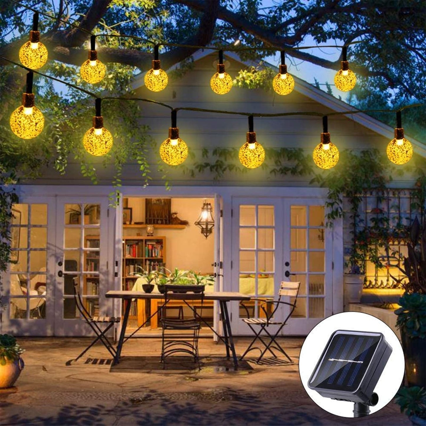 Solar Garden Lights Outdoor, 36ft 60 LED Solar String Lights Waterproof, Solar Powered Crystal Ball Indoor/Outdoor Fairy Lights Decorative Lights for Garden, Patio, Yard, Festival, Parties (White)