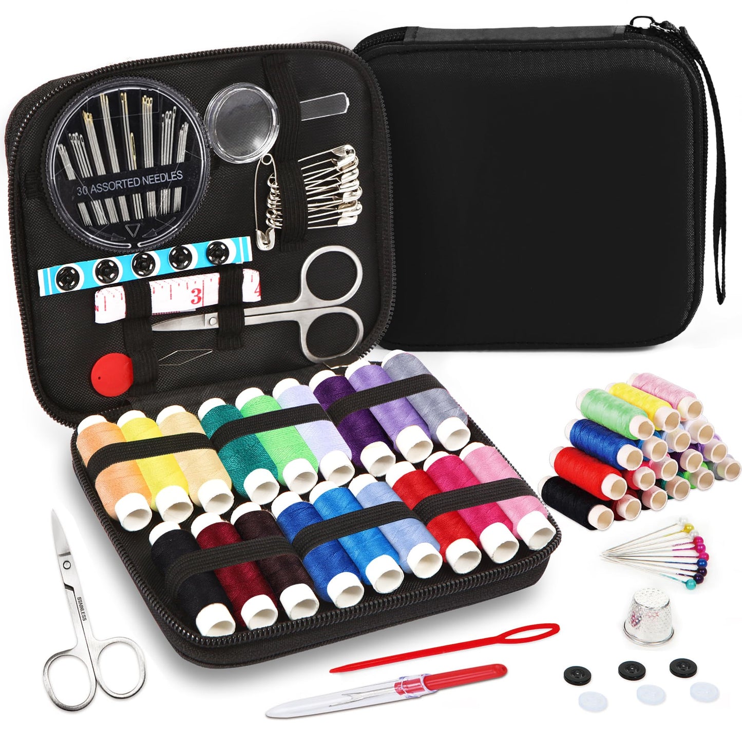 AUERVO Travel Mini Sewing Kit, Over 70 Premium Supplies, Filled with Needles, Scissors, Thimble, Thread, Tape Measure