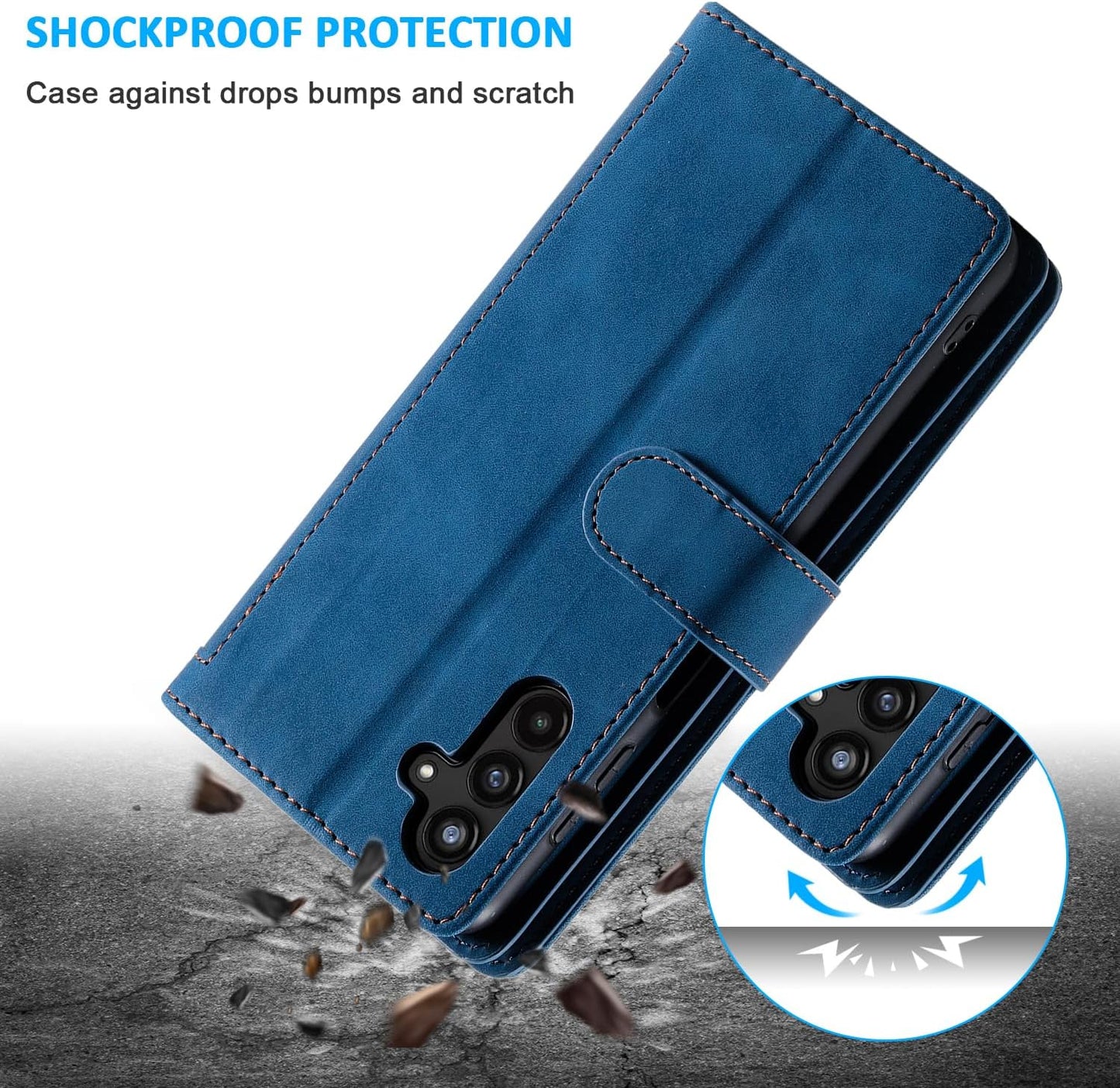 UEEBAI Wallet Case for Samsung Galaxy A15 – Retro PU Leather Flip Cover with 9 Card Slots, Zipper Pocket, Magnetic Closure, Kickstand & Wrist Strap, Shockproof Protective Case