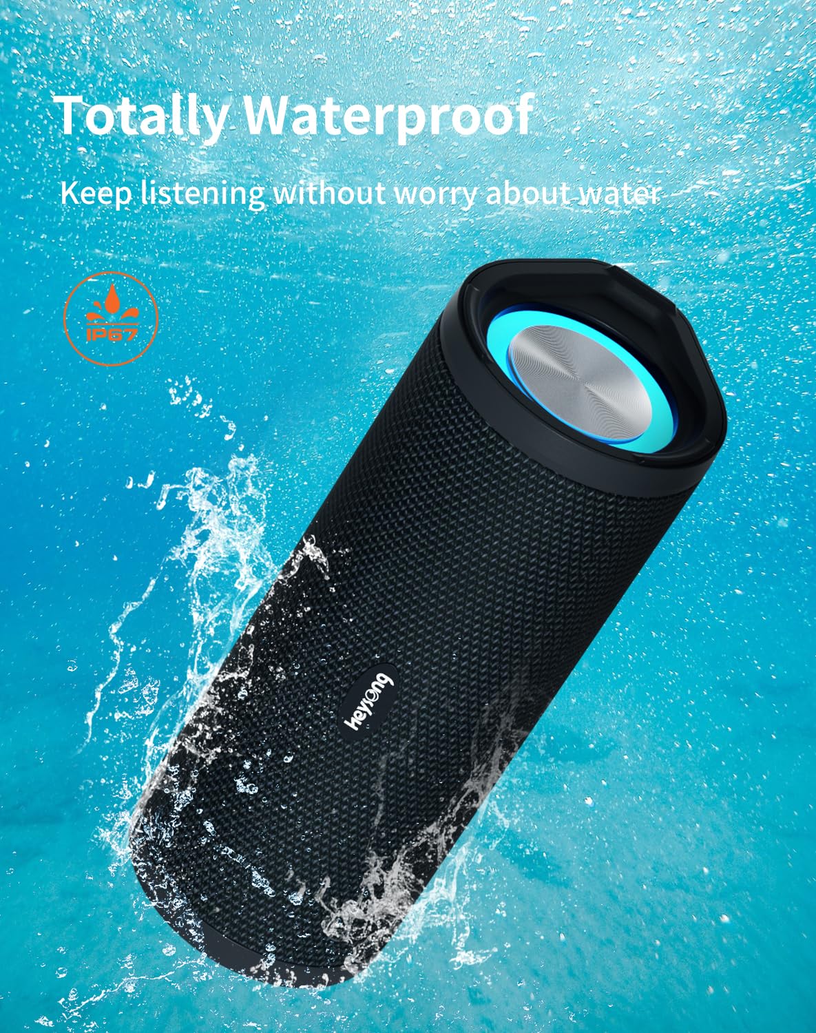 HEYSONG Portable Waterproof Bluetooth Speaker with LED Light – IPX7 Floating, Enhanced Bass, 40H Playtime, TF Card, True Wireless Stereo