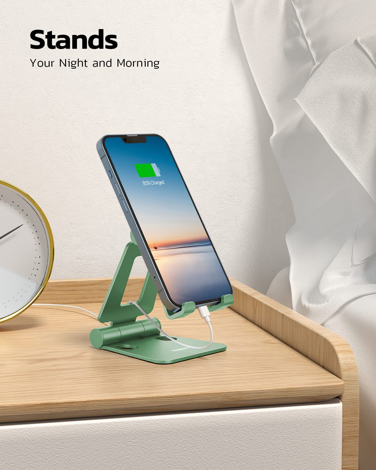 NULAXY Phone Stand, Fully Foldable Angle Height Adjustable Mobile Phone Holder Stand Dock Aluminum Desk Compatible with iPhone 15 14 13 12 11 Pro Max, HUAWEI, Galaxy, All Phones