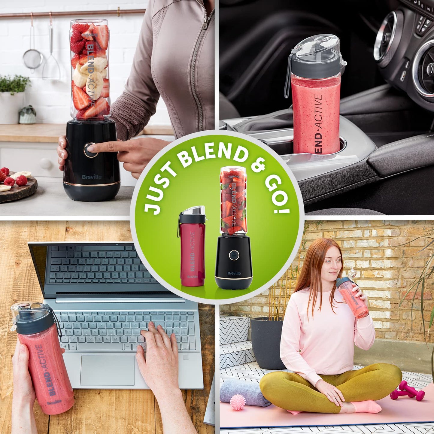 Breville Blend Active Personal Blender & Smoothie Maker | 350W | 2 Portable Blend Active Bottles (600ml) |Leak Proof Lids White & Green