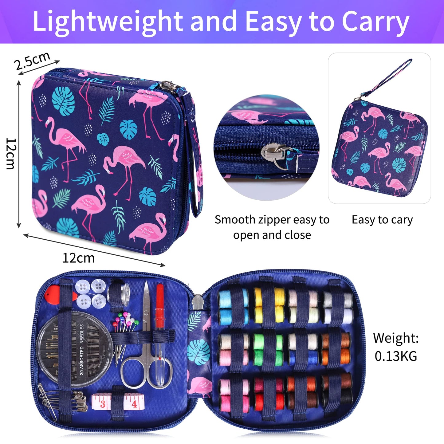 AUERVO Travel Mini Sewing Kit, Over 70 Premium Supplies, Filled with Needles, Scissors, Thimble, Thread, Tape Measure