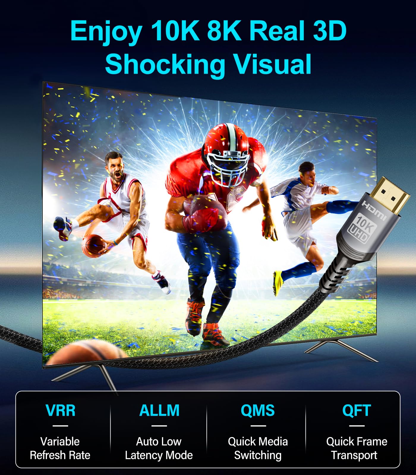 Sniokco 10K 8K HDMI 2.1 Cable 2M, Certified 48Gbps Ultra High Speed HDMI® Cable 0.01ms 4K 240Hz 165Hz 120Hz 8K 60Hz eARC Netflix HDCP 2.3 2.2 DTS:X HDR10+ TV Monitor Projector Roku Sky-Q PS5 X-box