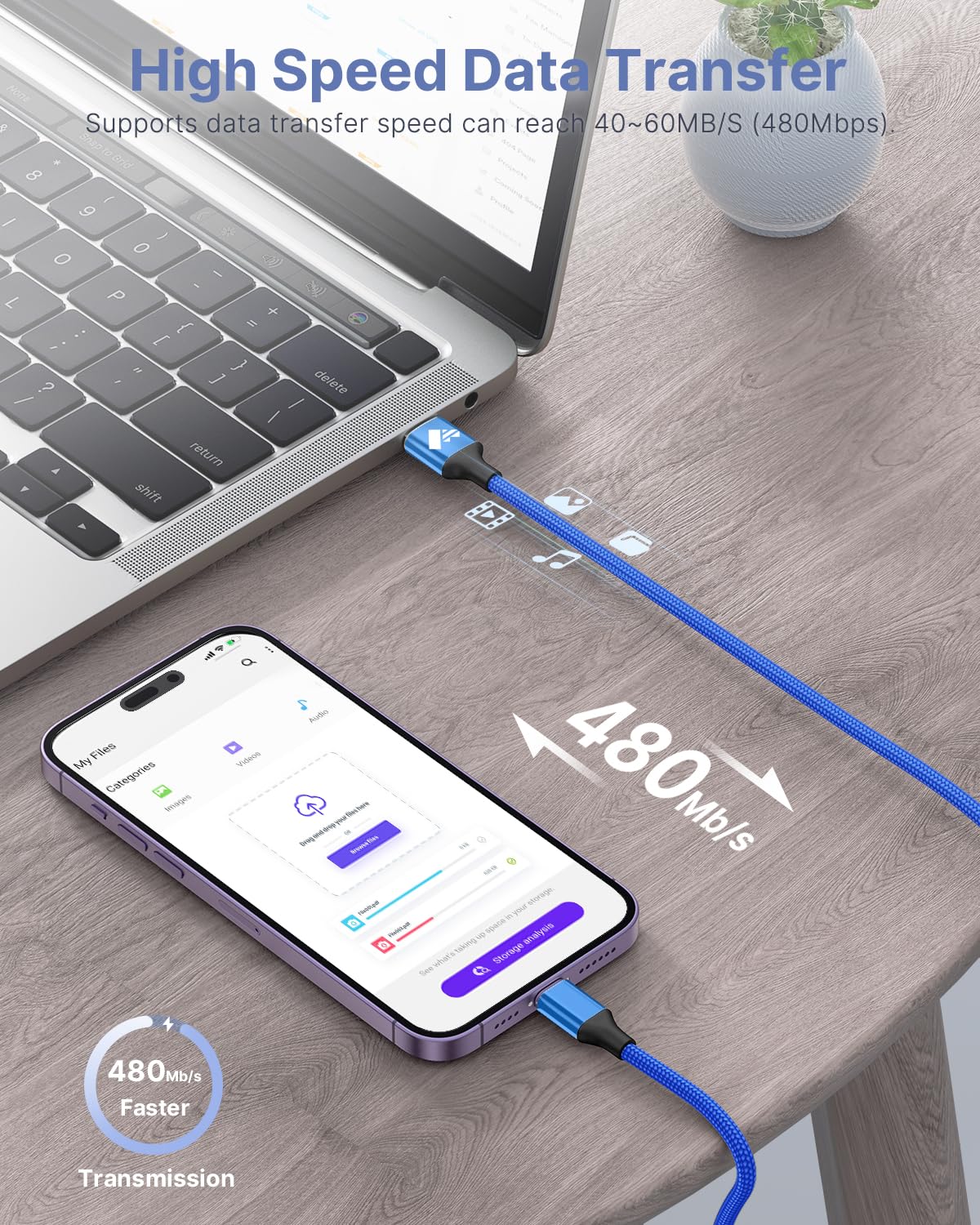 Aioneus iPhone Charger Cable 2M, MFi Certified Lightning Fast Charging Cable Lead Nylon Lightning to USB Cable for iPhone 14 13 12 11 Pro Max XS XR X 8 7 6 Plus 5 SE