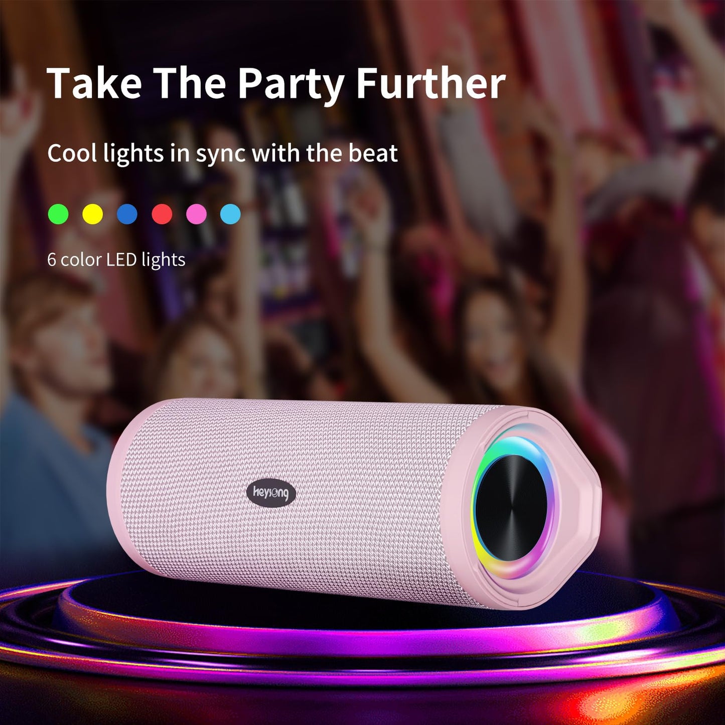 HEYSONG Portable Waterproof Bluetooth Speaker with LED Light – IPX7 Floating, Enhanced Bass, 40H Playtime, TF Card, True Wireless Stereo