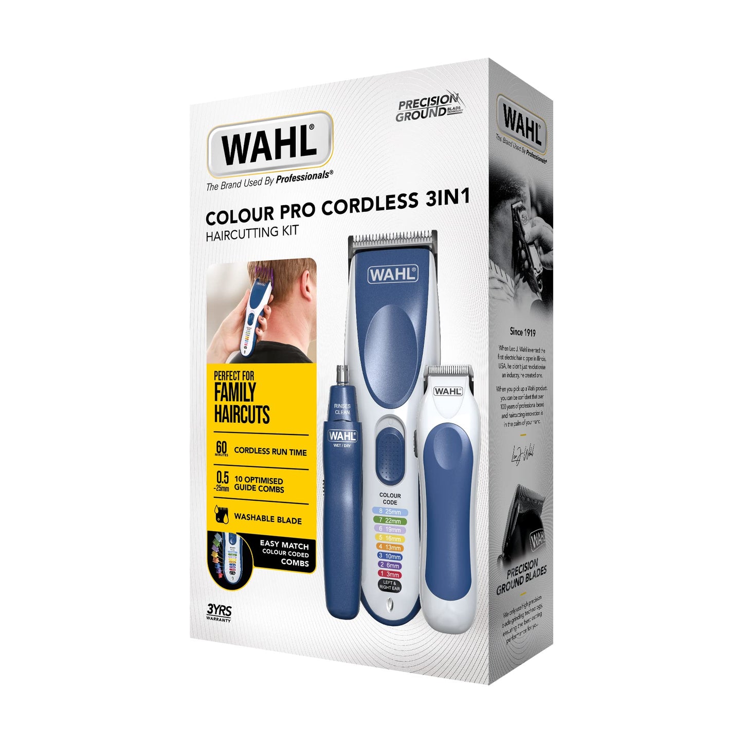 Wahl Colour Pro Cordless Combi Kit – Men’s Hair Clippers with Beard Trimmer & Head Shaver, Easy-to-Use Grooming Kit