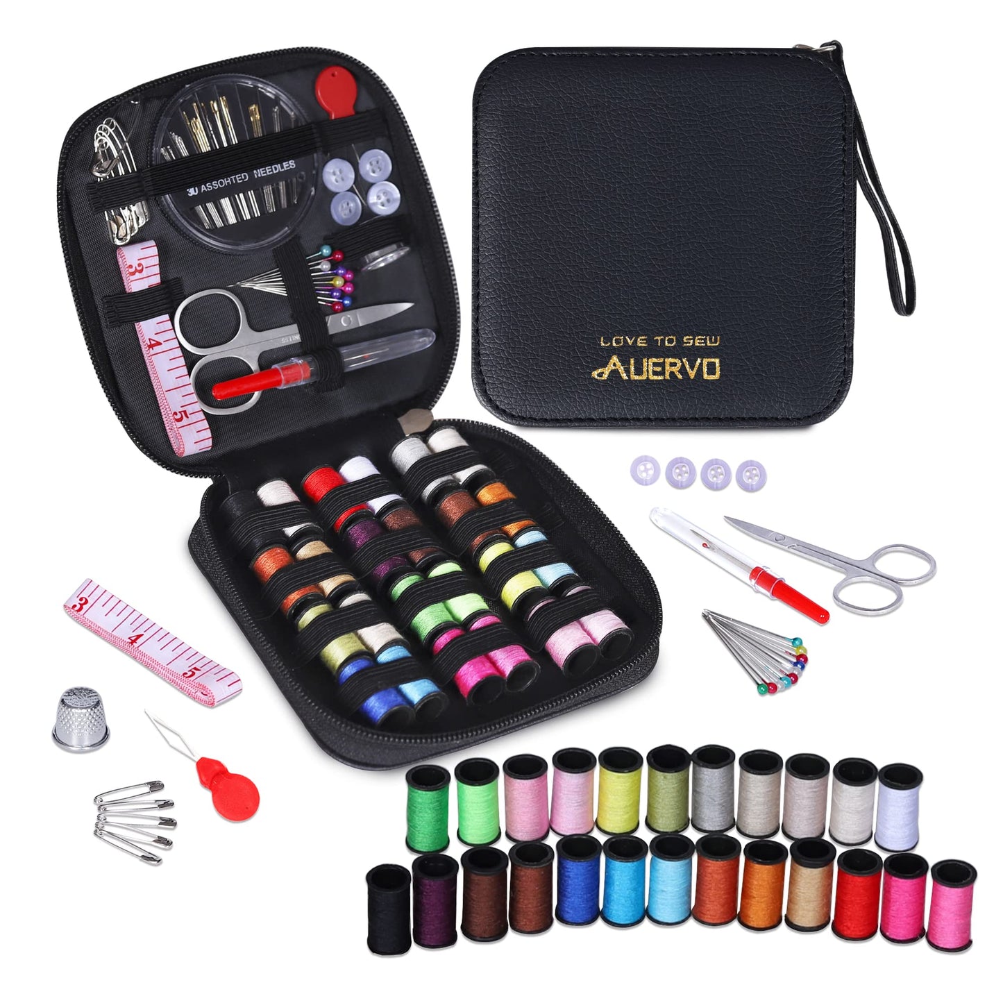 AUERVO Travel Mini Sewing Kit, Over 70 Premium Supplies, Filled with Needles, Scissors, Thimble, Thread, Tape Measure