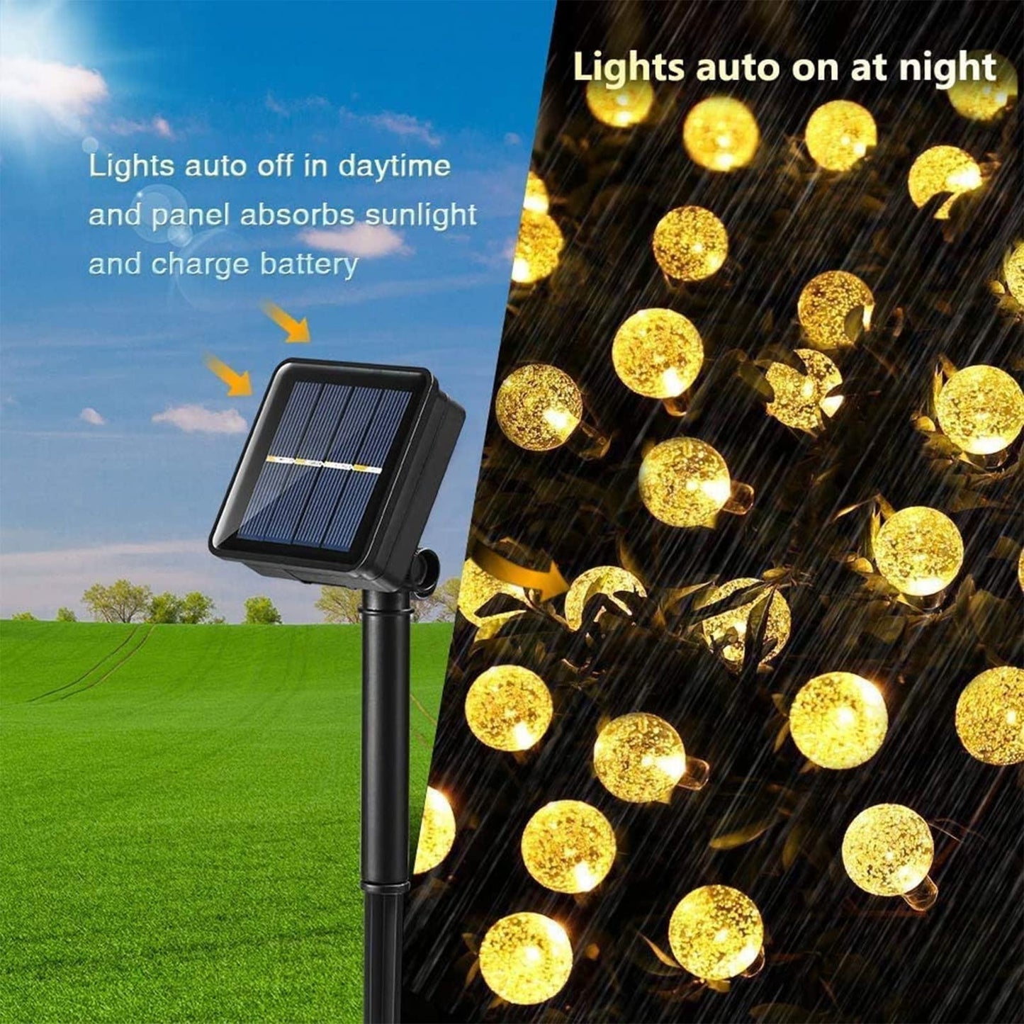Solar Garden Lights Outdoor, 36ft 60 LED Solar String Lights Waterproof, Solar Powered Crystal Ball Indoor/Outdoor Fairy Lights Decorative Lights for Garden, Patio, Yard, Festival, Parties (White)