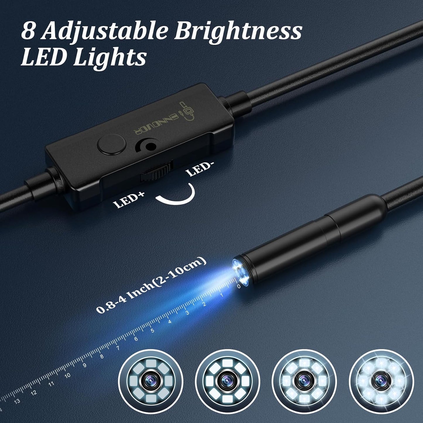 Endoscope Inspection Camera, Ennovor 1920 HD Flexible Rigid Snake Camera, 8 LED Lights Waterproof IP67 Tube Sink Pipe Drain Camera for Android iOS Tablet