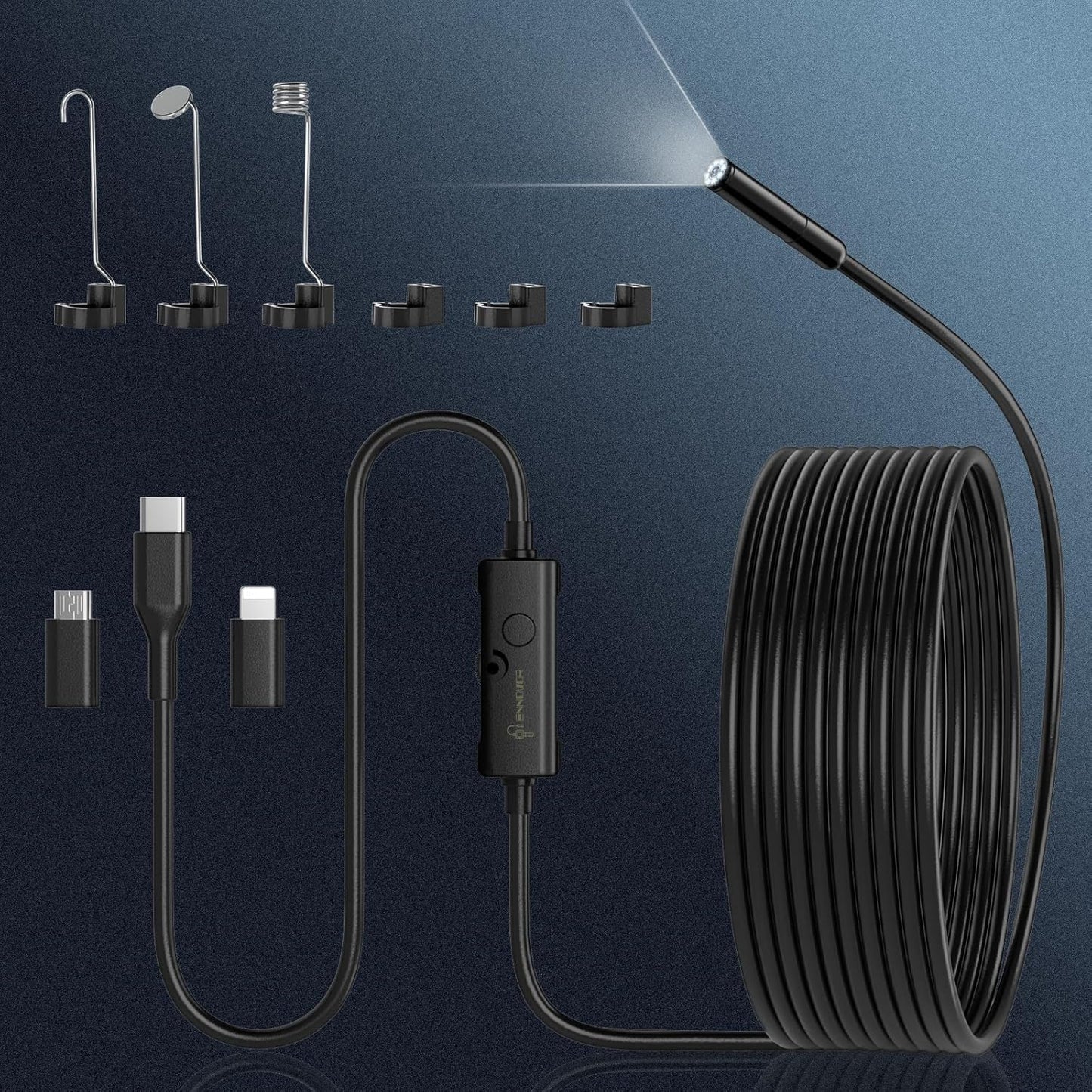 Endoscope Inspection Camera, Ennovor 1920 HD Flexible Rigid Snake Camera, 8 LED Lights Waterproof IP67 Tube Sink Pipe Drain Camera for Android iOS Tablet