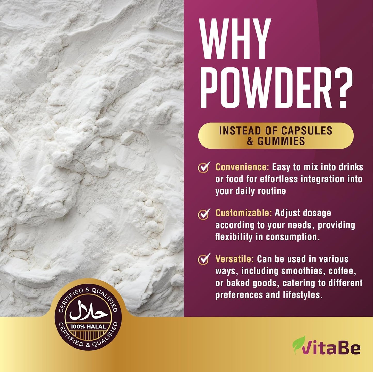 Halal Bovine Collagen Powder 300g – Halal Certified Collagen Supplement for Skin, Hair, Nails & Joints Support – One Month Supply with Scoop Included