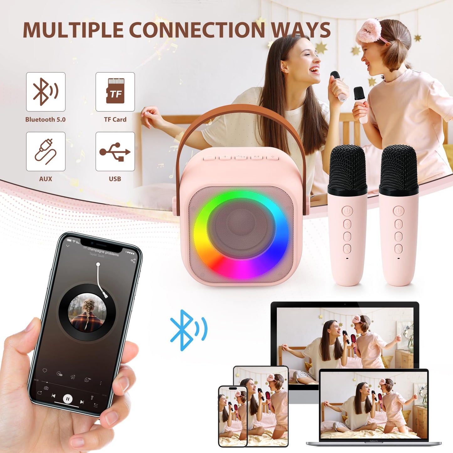 Jeefu Kids Karaoke Toys Machines with 1 Microphone, Toys for 3-12 Years Old Girls Gifts, Mini Kids Bluetooth Sperker Toy for Singing, Christmas Birthday Gifts