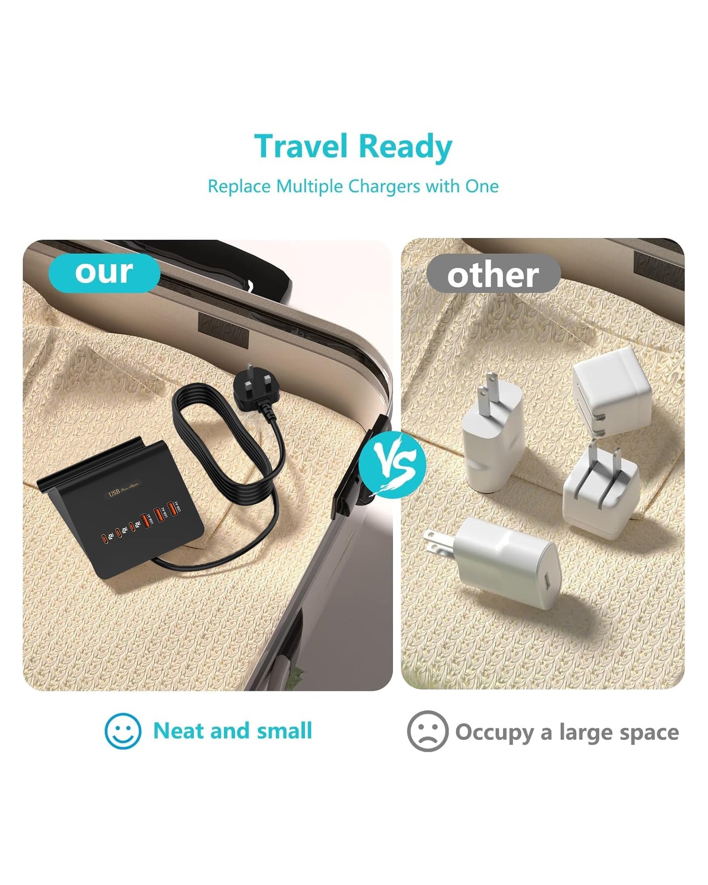 Qurzou USB Charging Station 25W USB Fast Charger Plug,Multi USB Wall Charger for iPhone 15/14/13/12,Samsung Galaxy S23/S22/S21,Android etc