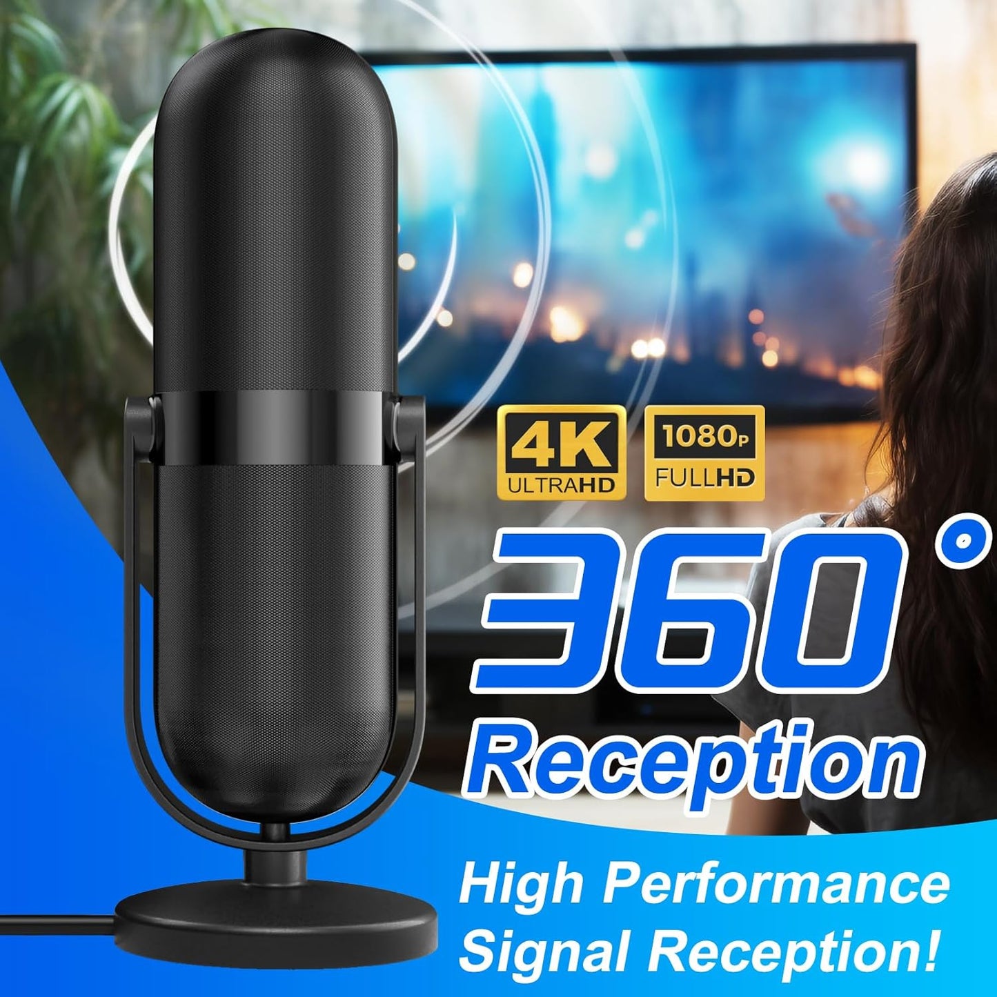 Diswoe TV Aerial, Indoor TV Aerial for Smart TV with Signal Booster High Gain Freeview TV Antenna for TV 4K 1080P HDTV & VHF UHF DAB Radio with 16.4Ft Coax Cable