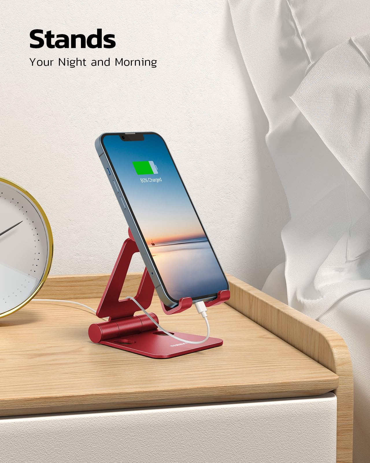 NULAXY Phone Stand, Fully Foldable Angle Height Adjustable Mobile Phone Holder Stand Dock Aluminum Desk Compatible with iPhone 15 14 13 12 11 Pro Max, HUAWEI, Galaxy, All Phones