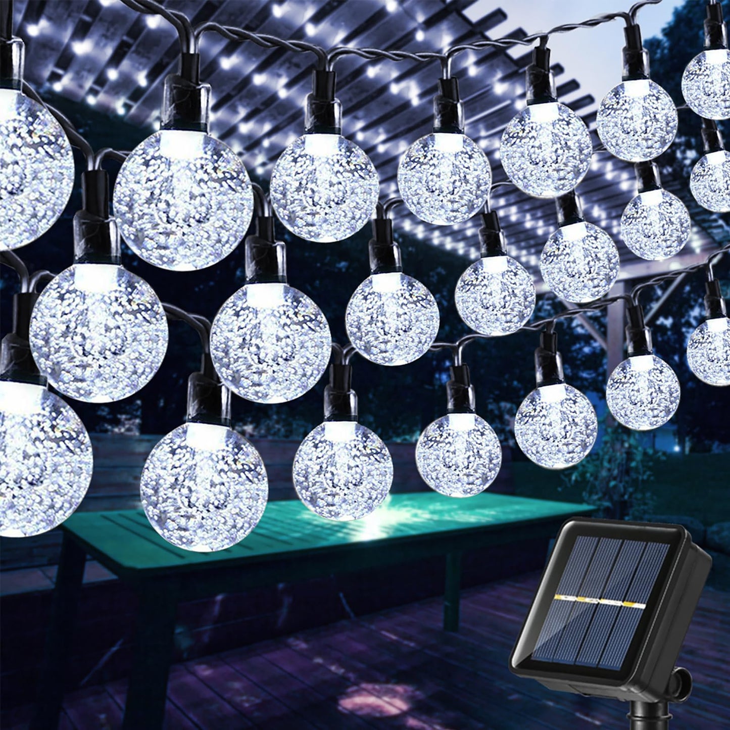 Solar Garden Lights Outdoor, 36ft 60 LED Solar String Lights Waterproof, Solar Powered Crystal Ball Indoor/Outdoor Fairy Lights Decorative Lights for Garden, Patio, Yard, Festival, Parties (White)