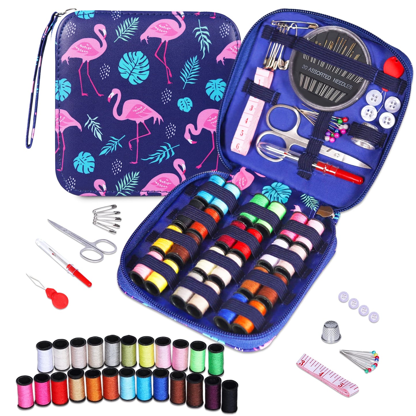 AUERVO Travel Mini Sewing Kit, Over 70 Premium Supplies, Filled with Needles, Scissors, Thimble, Thread, Tape Measure