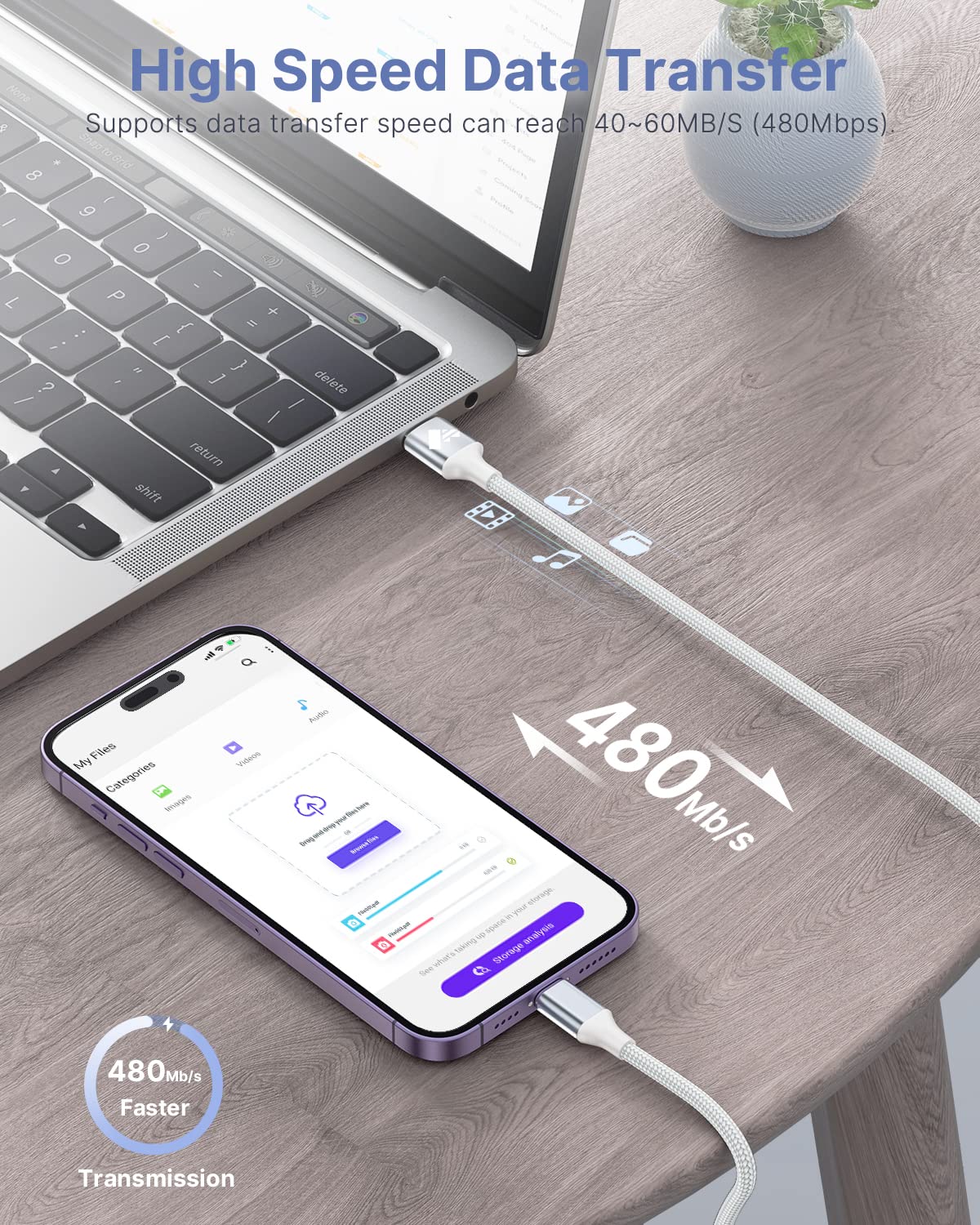 Aioneus iPhone Charger Cable 2M, MFi Certified Lightning Fast Charging Cable Lead Nylon Lightning to USB Cable for iPhone 14 13 12 11 Pro Max XS XR X 8 7 6 Plus 5 SE