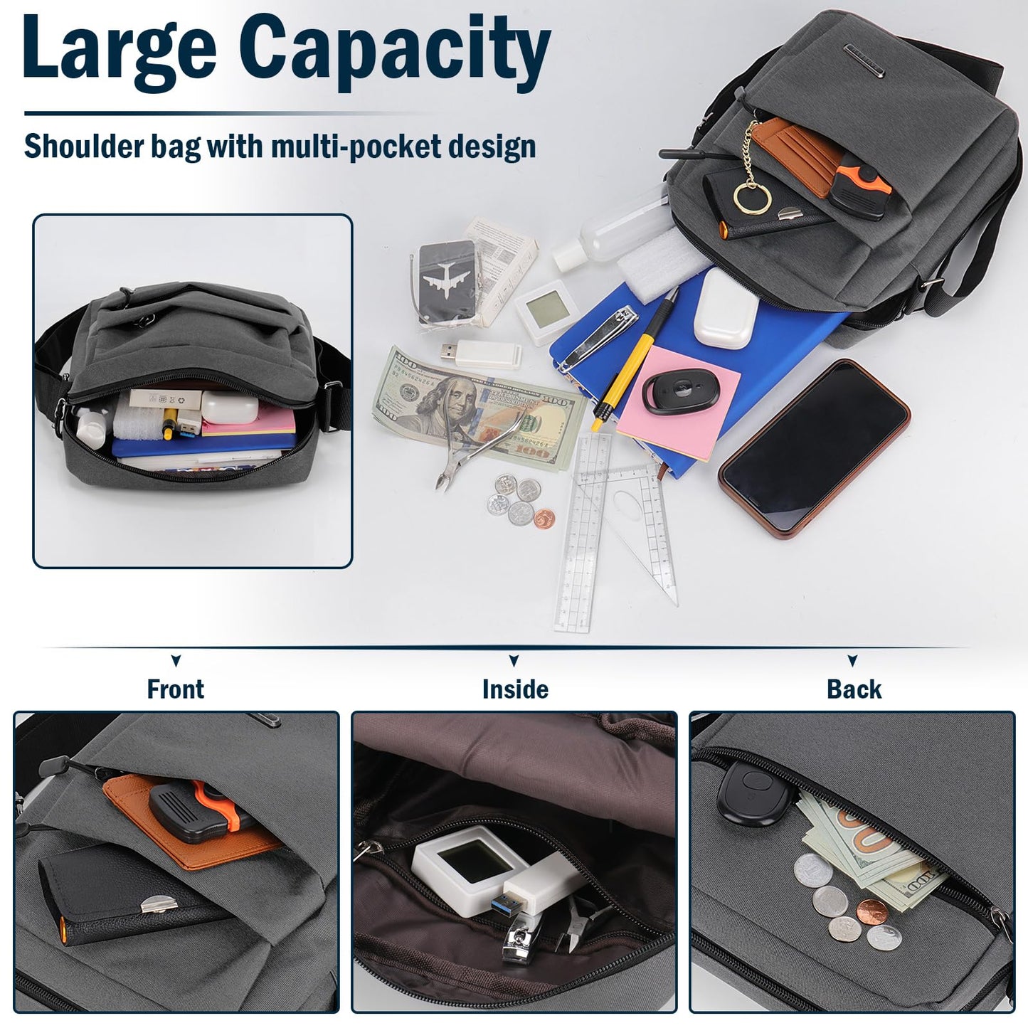 Messenger Bag Shoulder Crossbody Bags Men's Small Side Casual Handbag Waterproof Anti Theft Lightweight and Multiple Pockets for Men Women Outdoor Daily Use