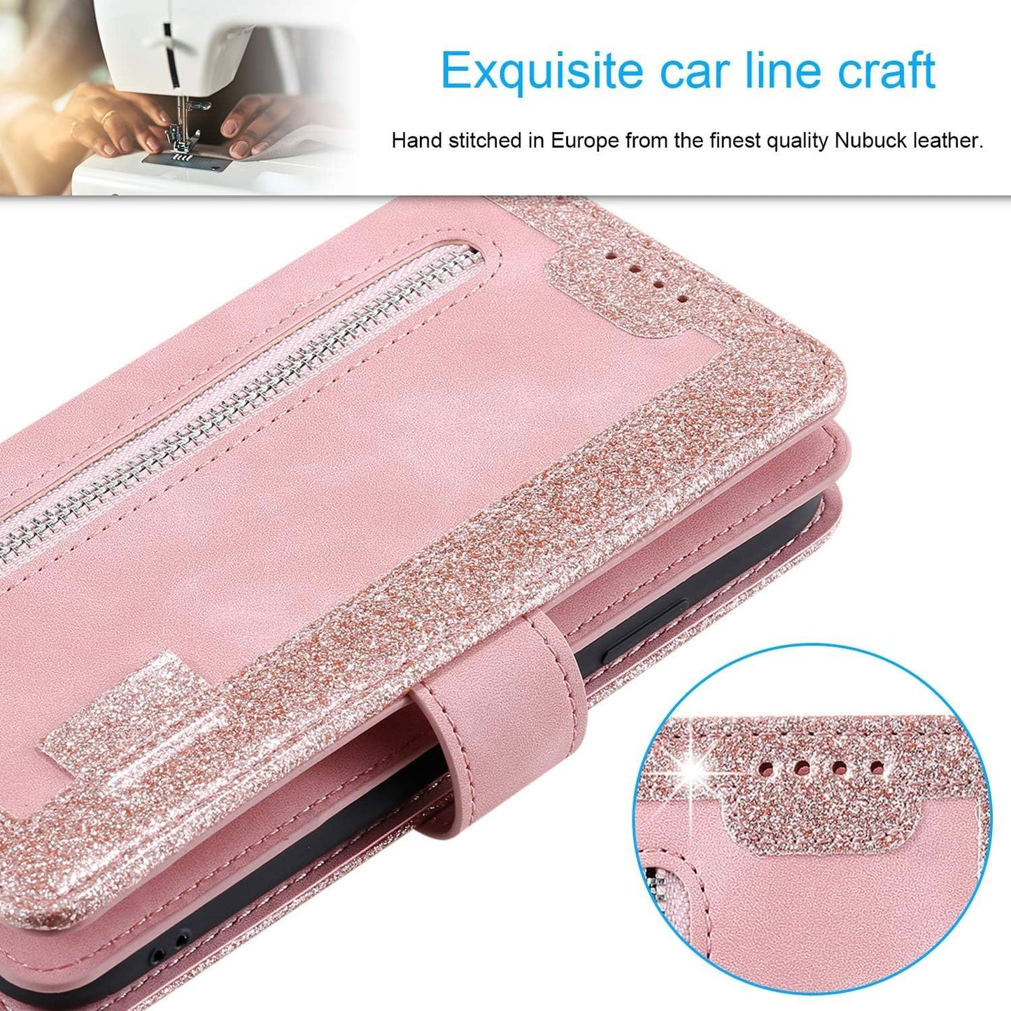UEEBAI Wallet Case for Samsung Galaxy A15 – Retro PU Leather Flip Cover with 9 Card Slots, Zipper Pocket, Magnetic Closure, Kickstand & Wrist Strap, Shockproof Protective Case