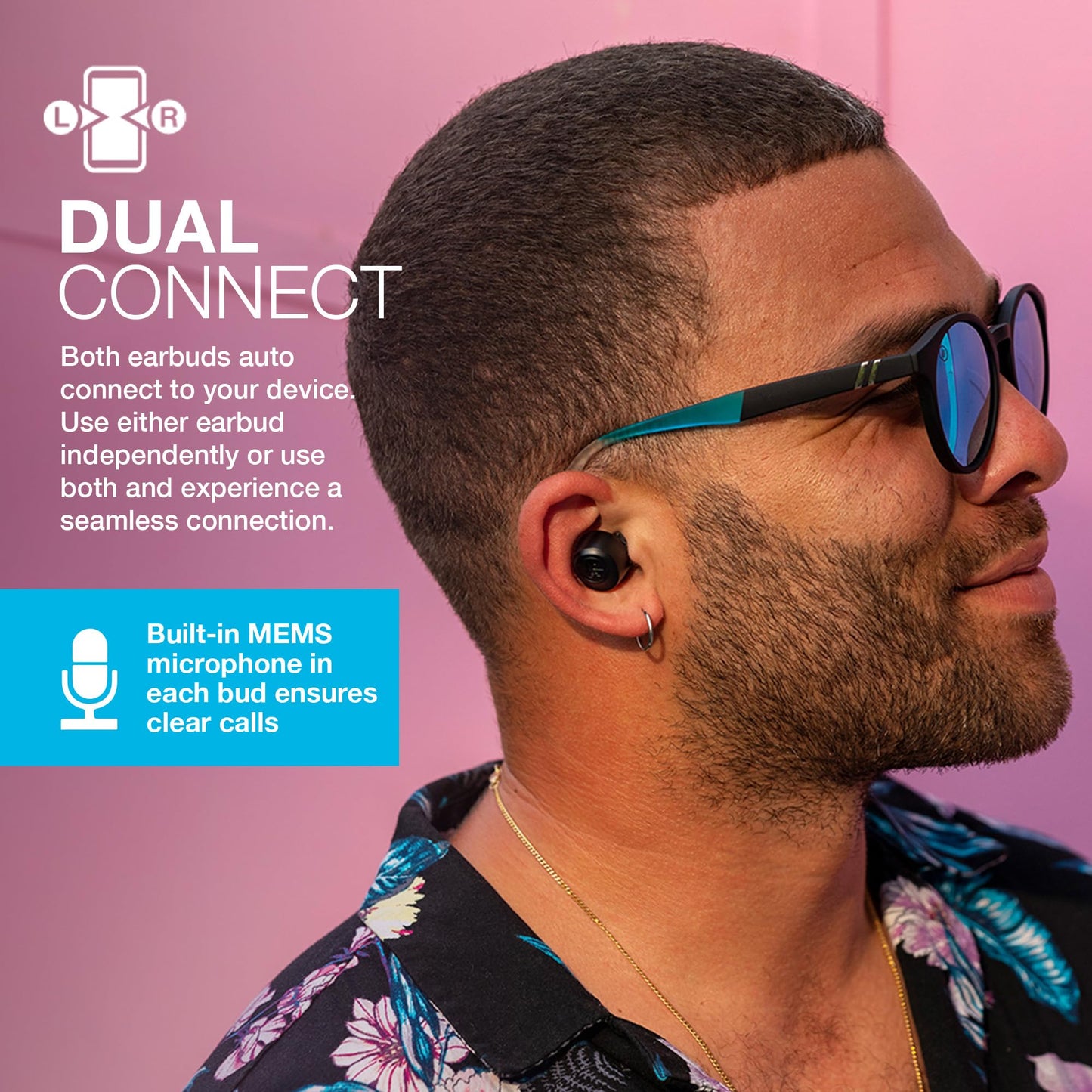 JLab Go Air Pop True Wireless Earbuds, In Ear Headphones, Bluetooth Earphones, Ear Buds with 32H Playtime, Bluetooth Earbuds with Microphone, USB Charging Case, Dual Connect