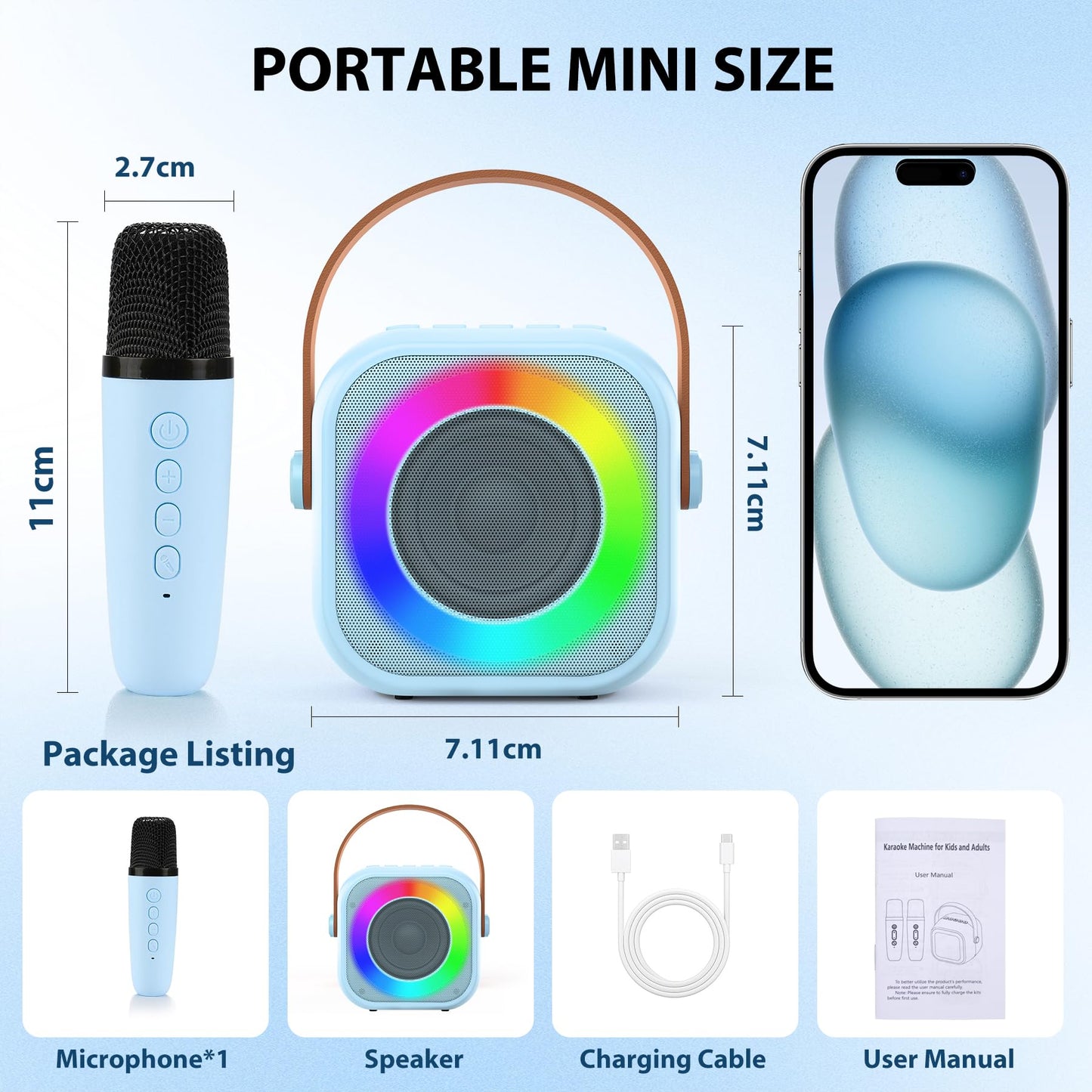 Jeefu Kids Karaoke Toys Machines with 1 Microphone, Toys for 3-12 Years Old Girls Gifts, Mini Kids Bluetooth Sperker Toy for Singing, Christmas Birthday Gifts