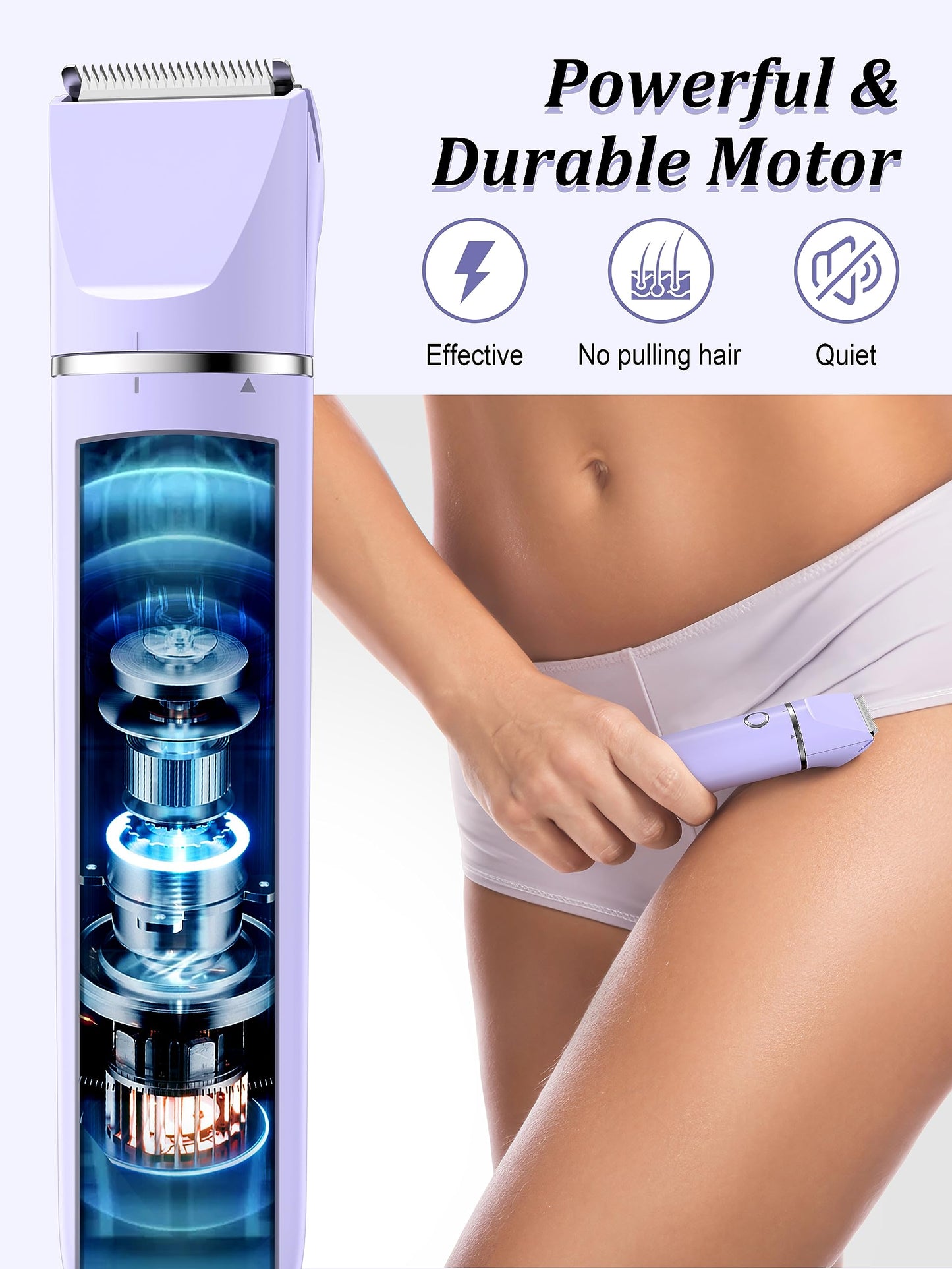Cayzor Waterproof 2-in-1 Facial Hair Removal Trimmer for Women – Cordless Electric Bikini Razor for Face, Upper Lip, Chin, Armpit, Legs (Purple)